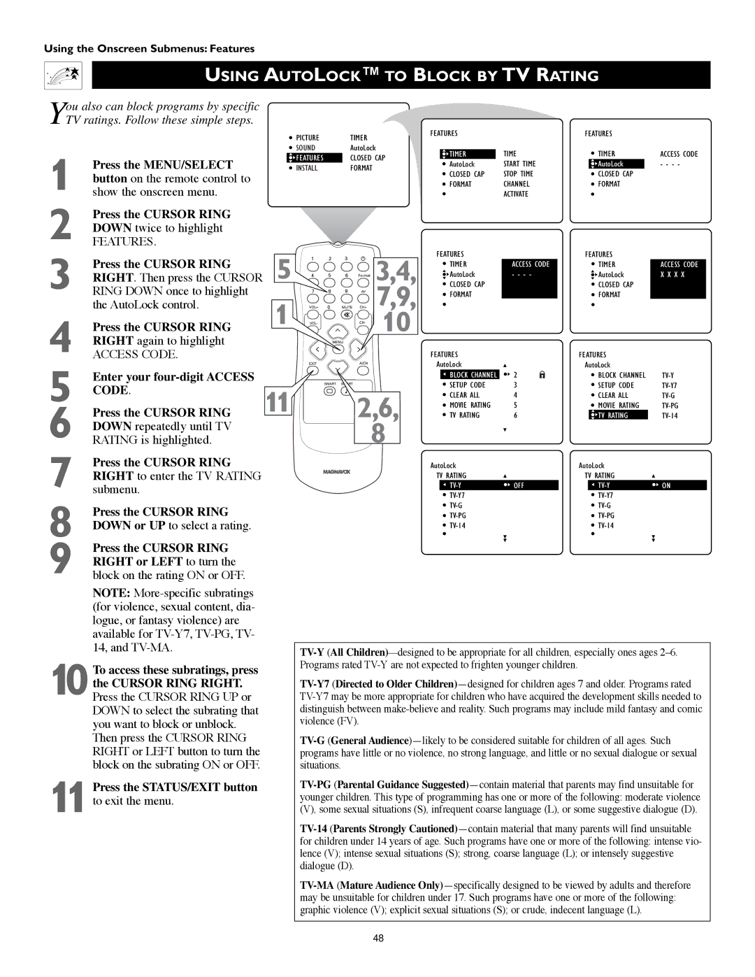 Technicolor - Thomson 51PW9303 manual Using Autolock to Block by TV Rating 