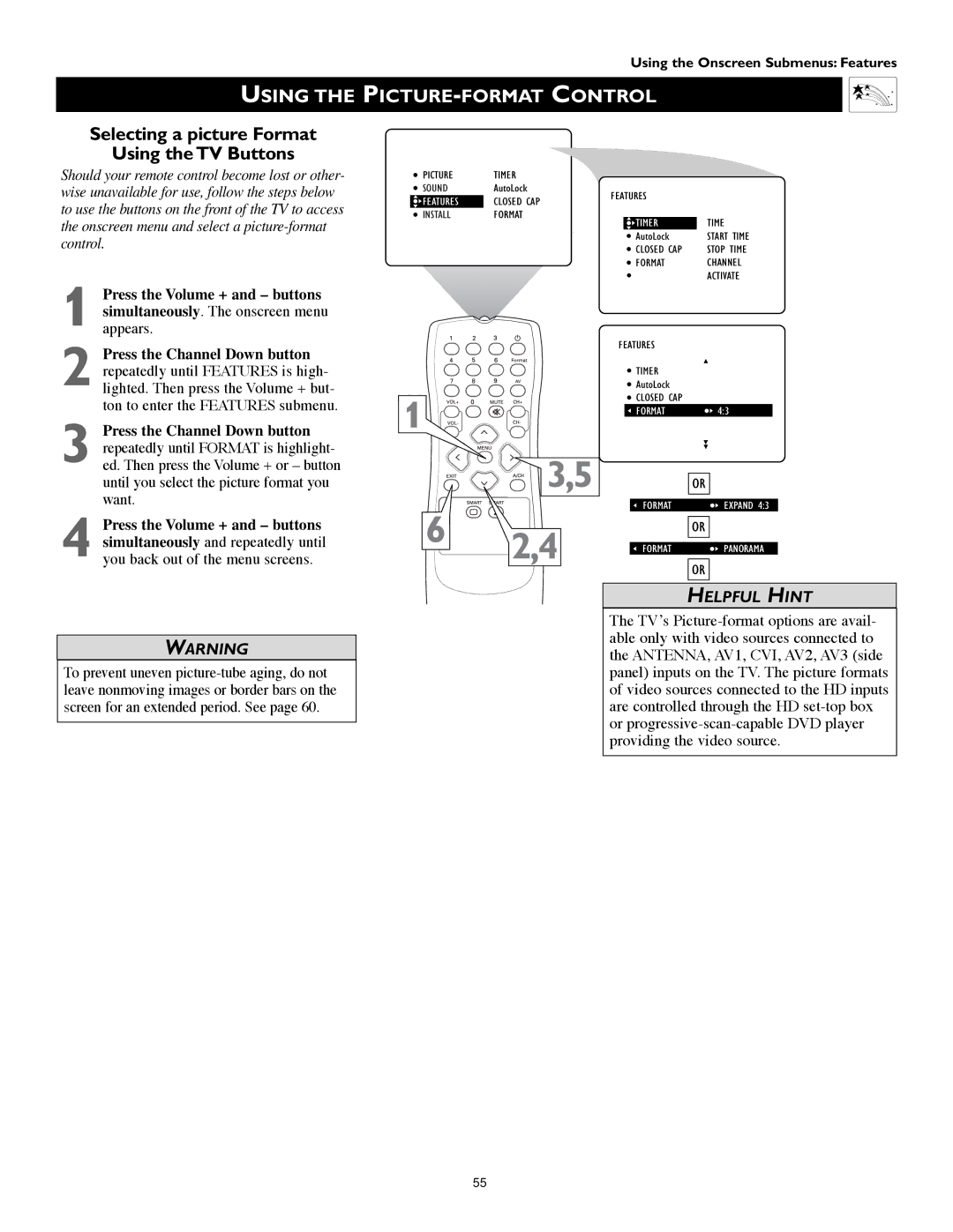 Technicolor - Thomson 51PW9303 manual Selecting a picture Format Using the TV Buttons 