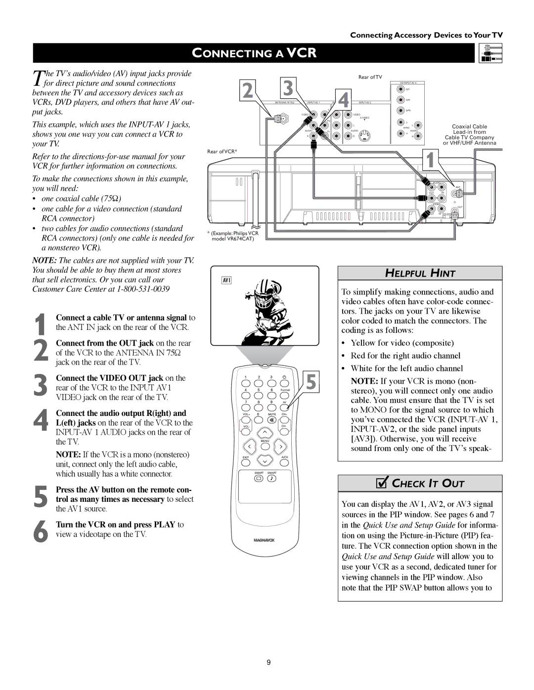 Technicolor - Thomson 51PW9303 manual Connecting a VCR, Helpful Hint 