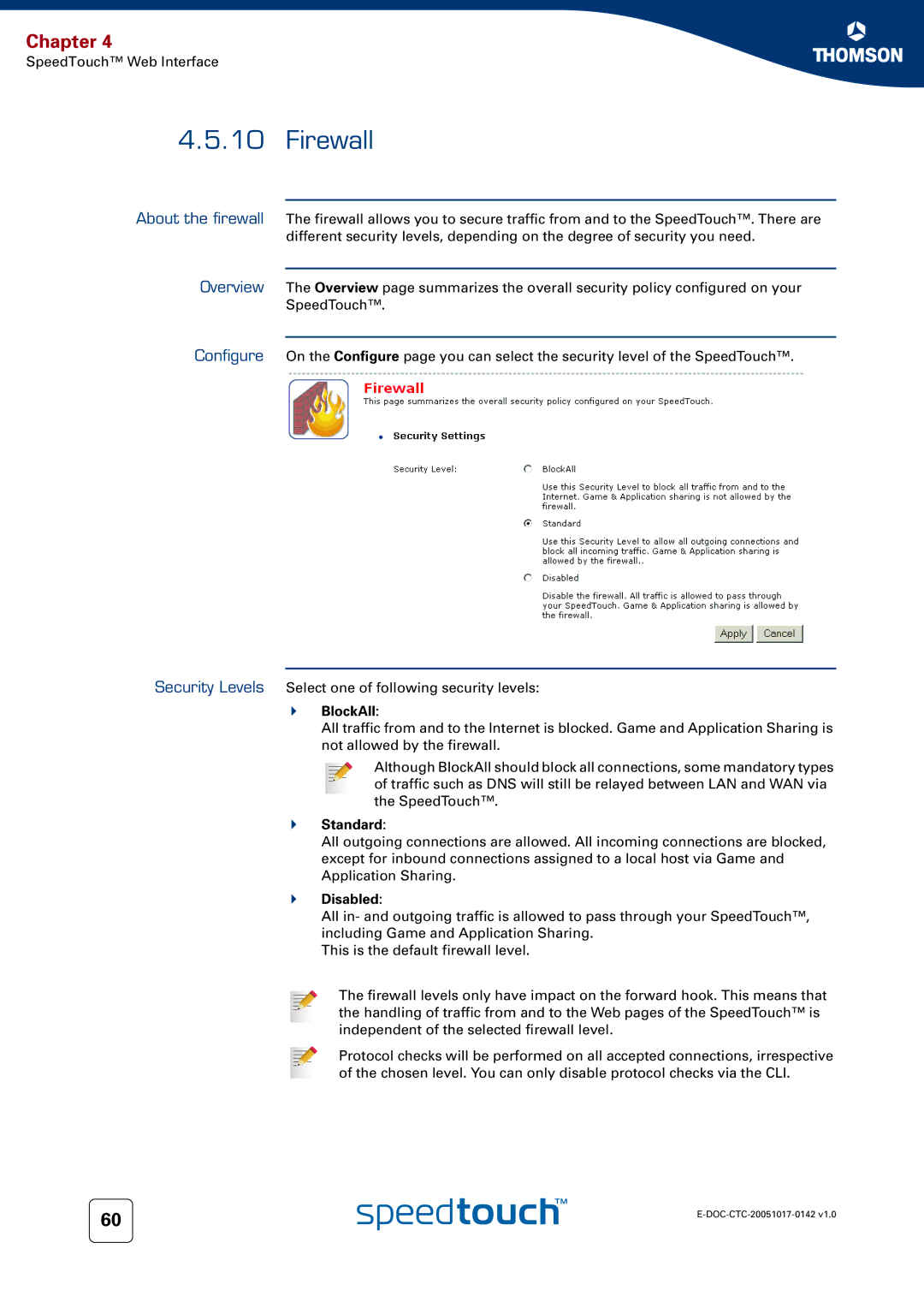 Technicolor - Thomson 536(v6) manual Firewall, Standard, Disabled 