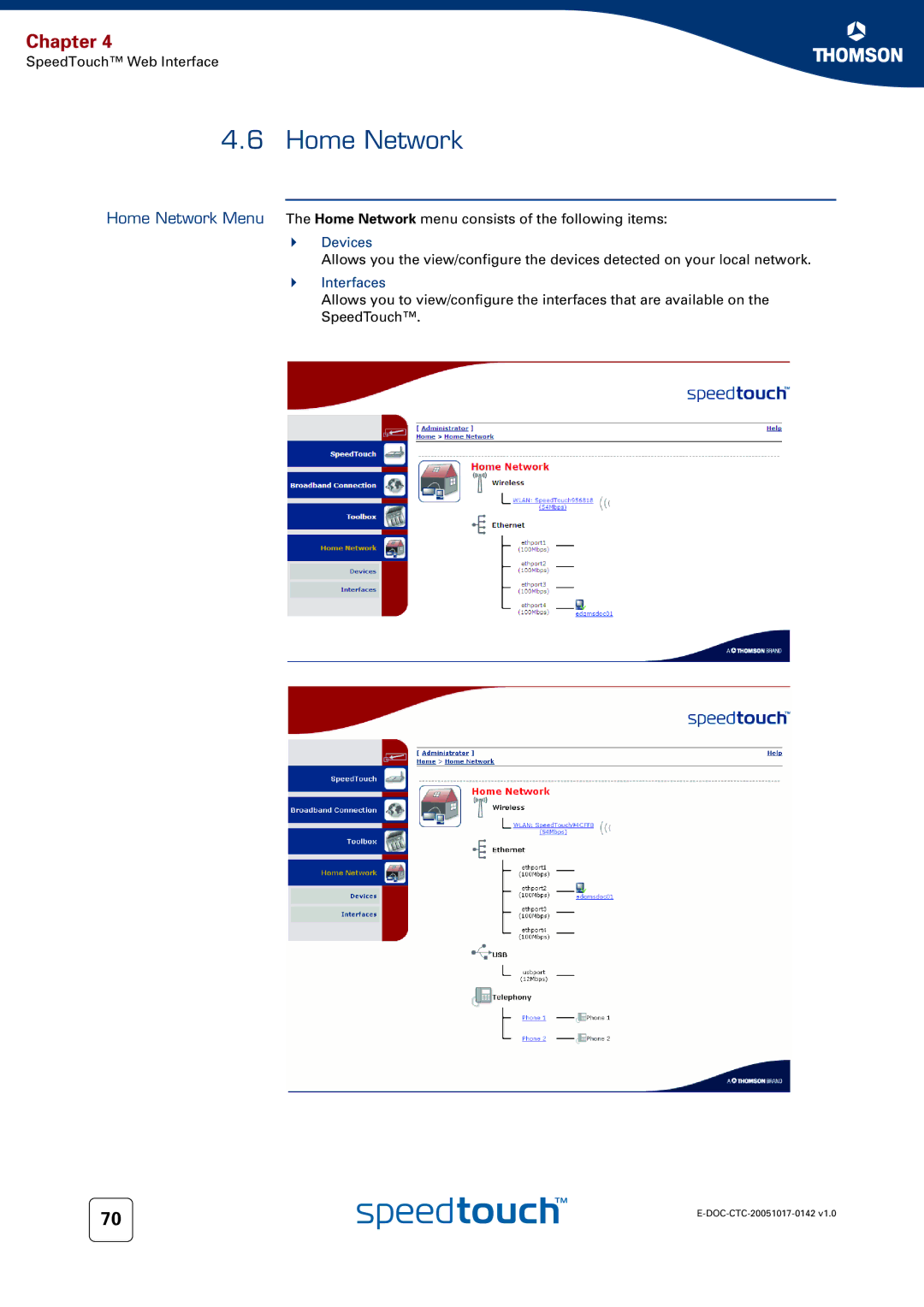 Technicolor - Thomson 536(v6) manual Home Network, Devices, Interfaces 