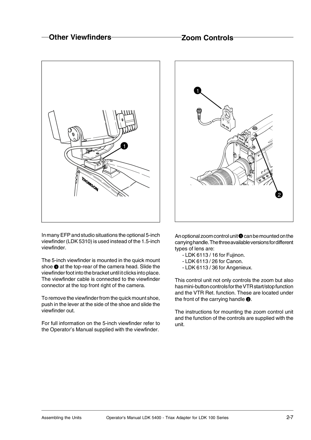 Technicolor - Thomson 5400LDK manual Other Viewfinders, Zoom Controls 