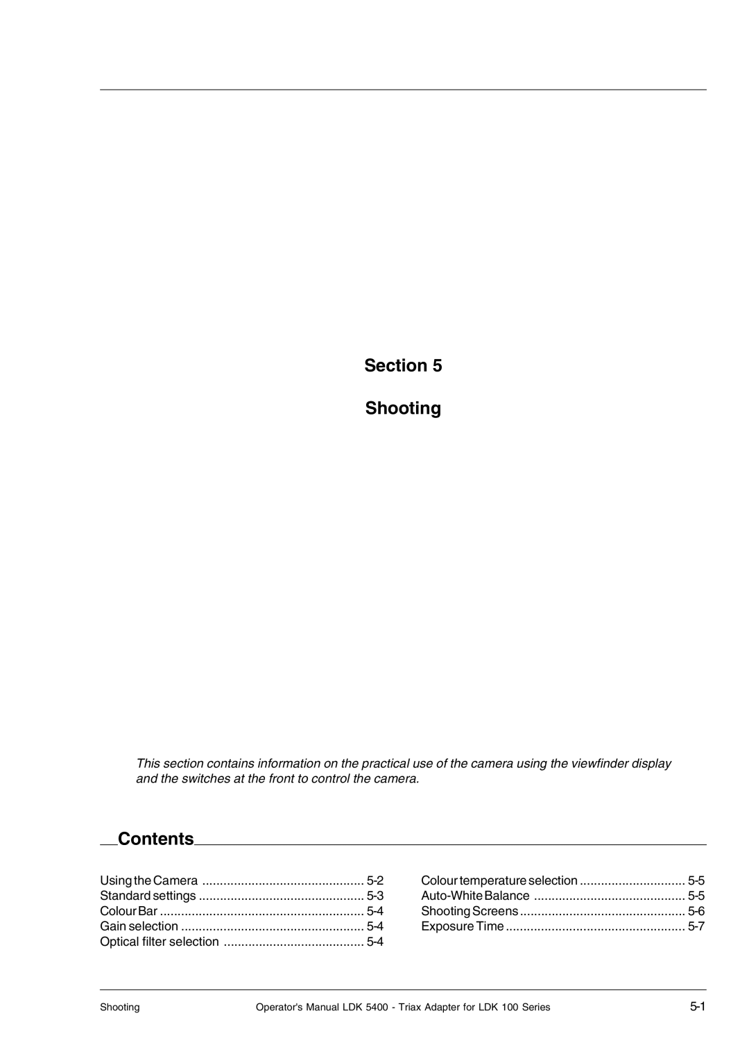 Technicolor - Thomson 5400LDK manual Section Shooting, Contents 