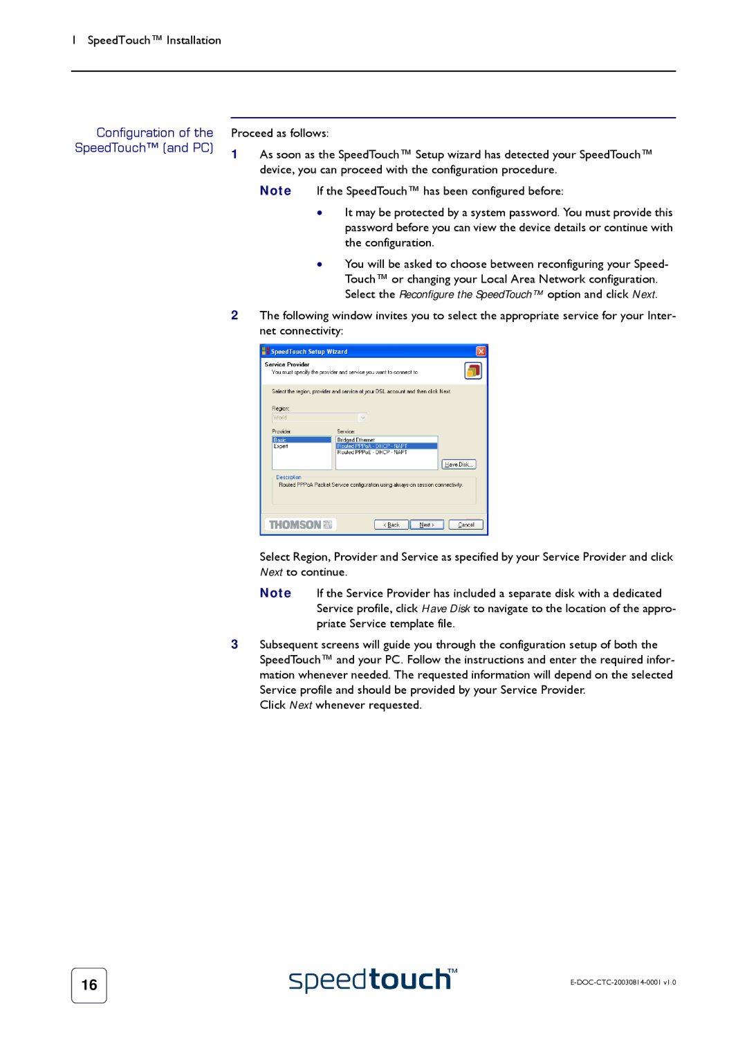 Technicolor - Thomson 545/570 manual Configuration, SpeedTouch and PC 