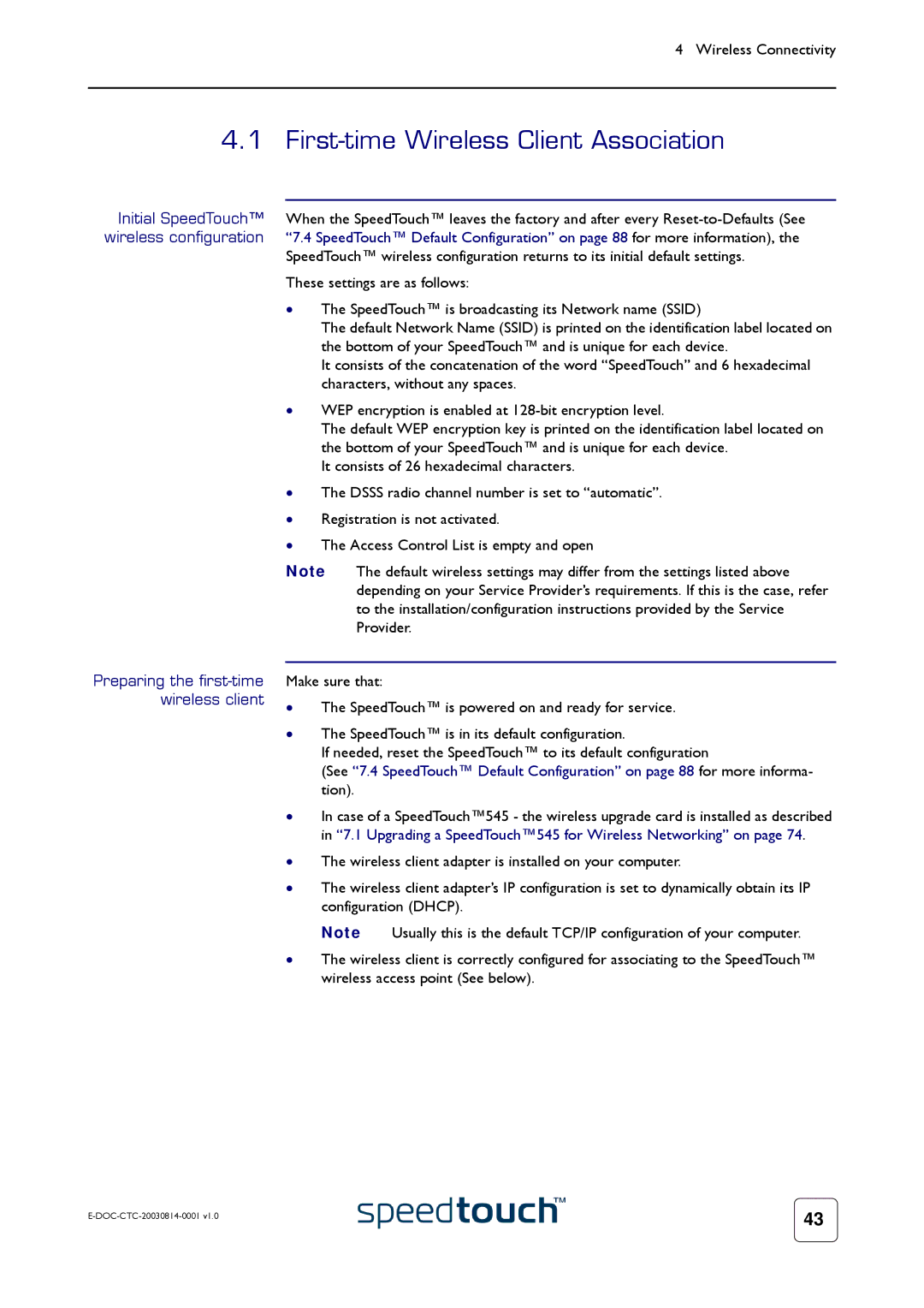 Technicolor - Thomson 545/570 manual First-time Wireless Client Association, Preparing the first-time wireless client 