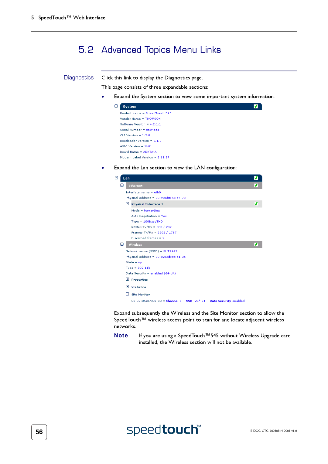 Technicolor - Thomson 545/570 manual Advanced Topics Menu Links 