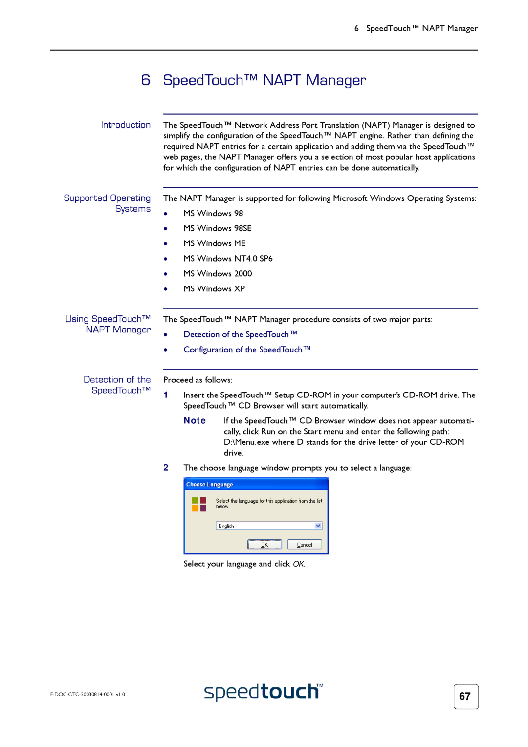 Technicolor - Thomson 545/570 manual SpeedTouch Napt Manager, Supported Operating, Systems 