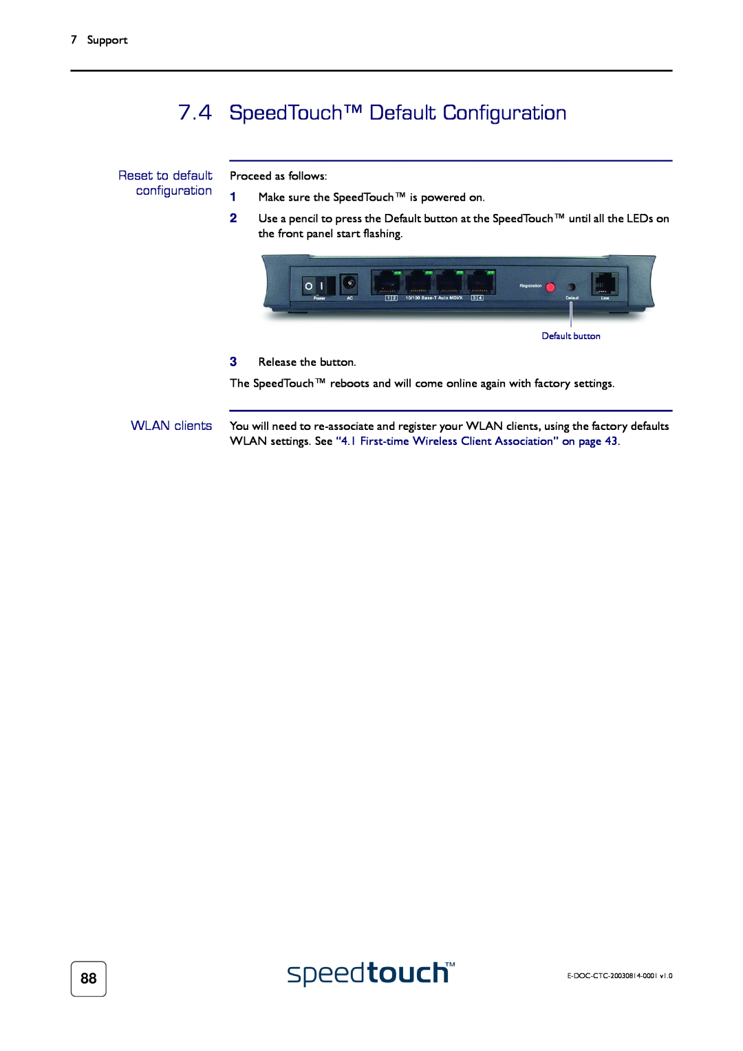 Technicolor - Thomson 545/570 manual SpeedTouch Default Configuration, Reset to default configuration 