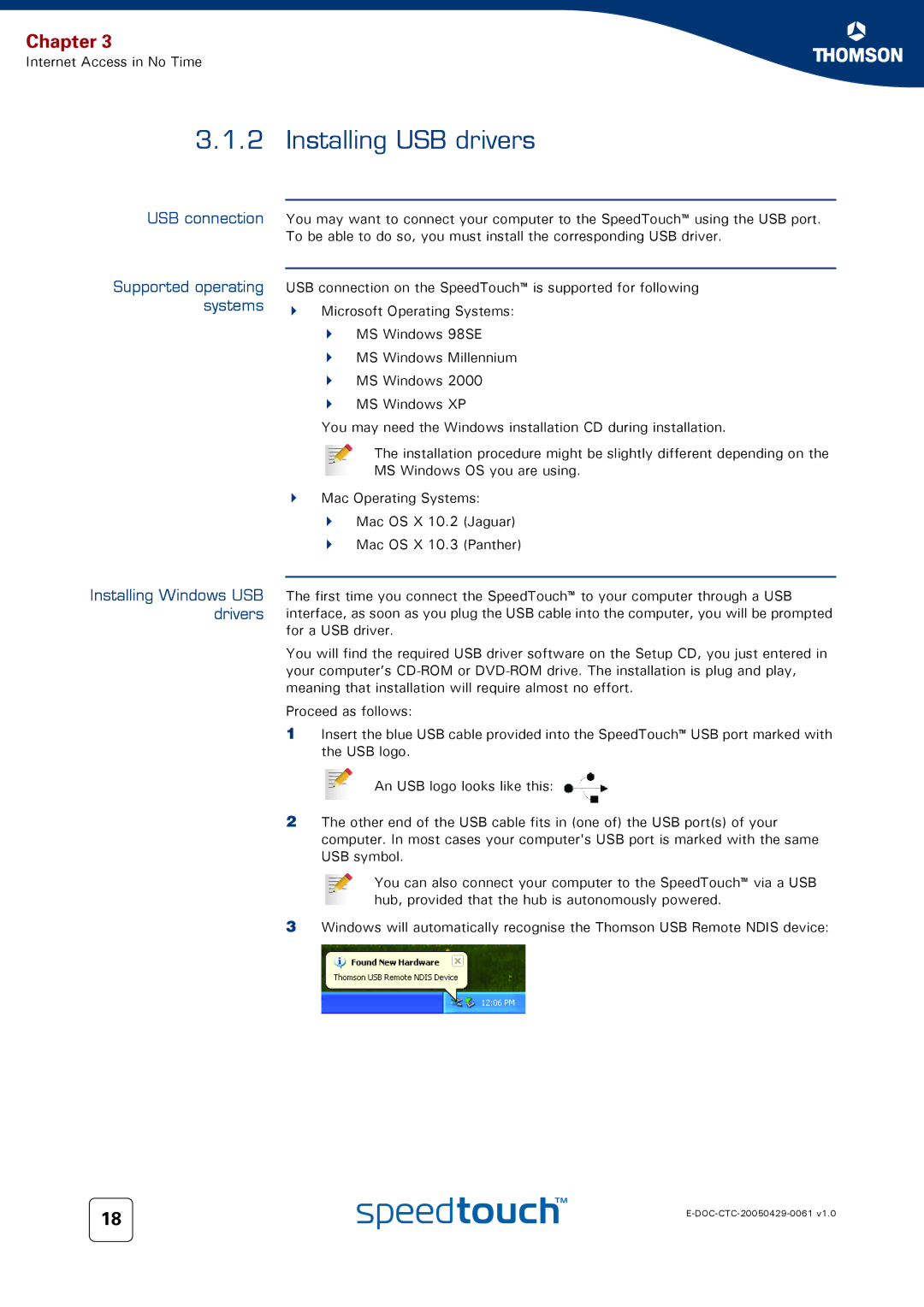 Technicolor - Thomson 580 setup guide Installing USB drivers 