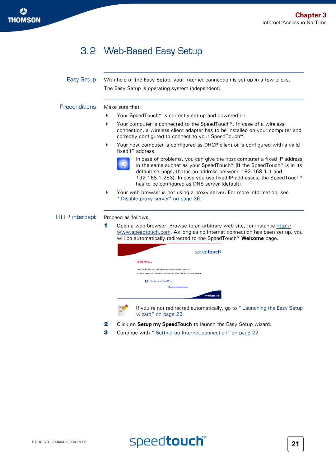 Technicolor - Thomson 580 setup guide Web-Based Easy Setup 