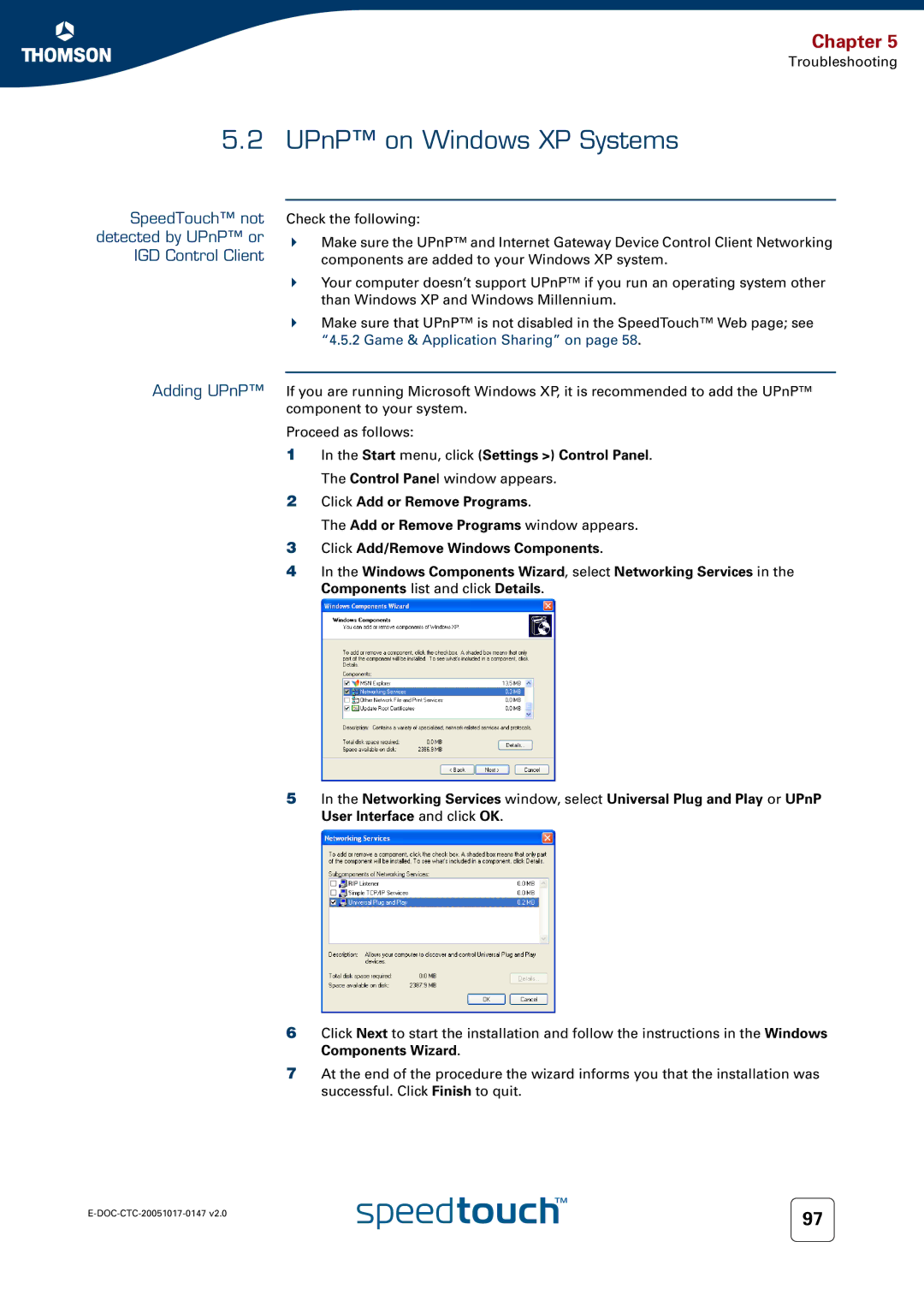 Technicolor - Thomson 585 manual UPnP on Windows XP Systems 