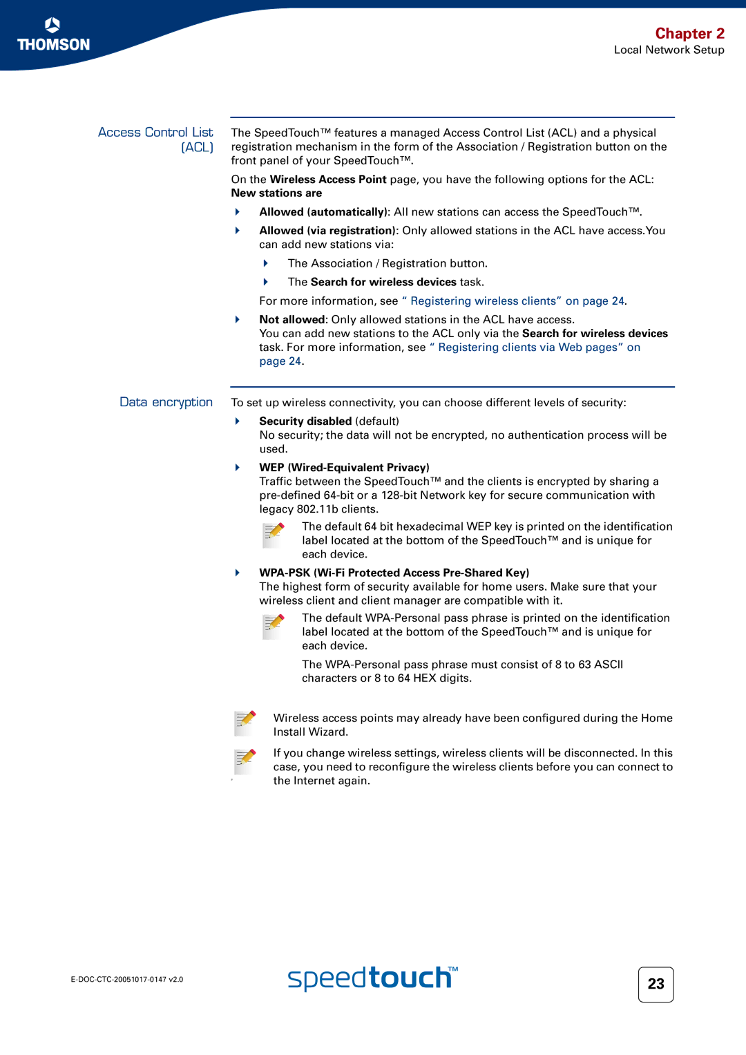 Technicolor - Thomson 585 manual New stations are, Search for wireless devices task, Security disabled default 