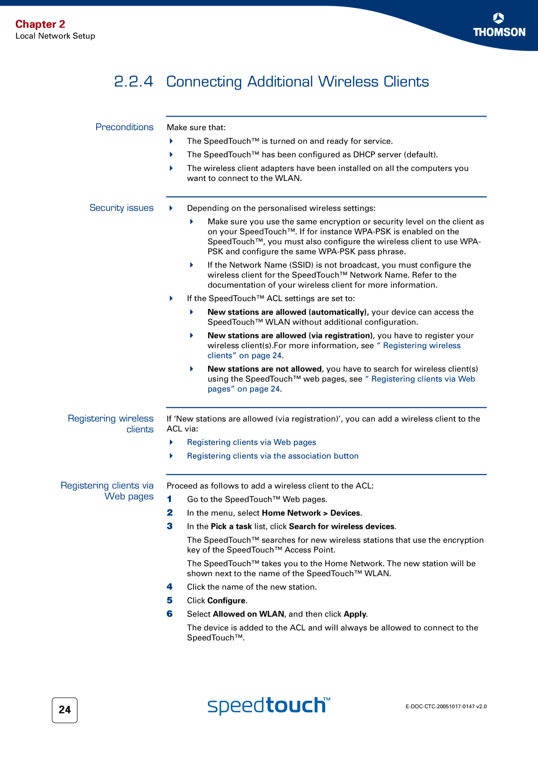 Technicolor - Thomson 585 manual Connecting Additional Wireless Clients, Security issues Registering wireless clients 