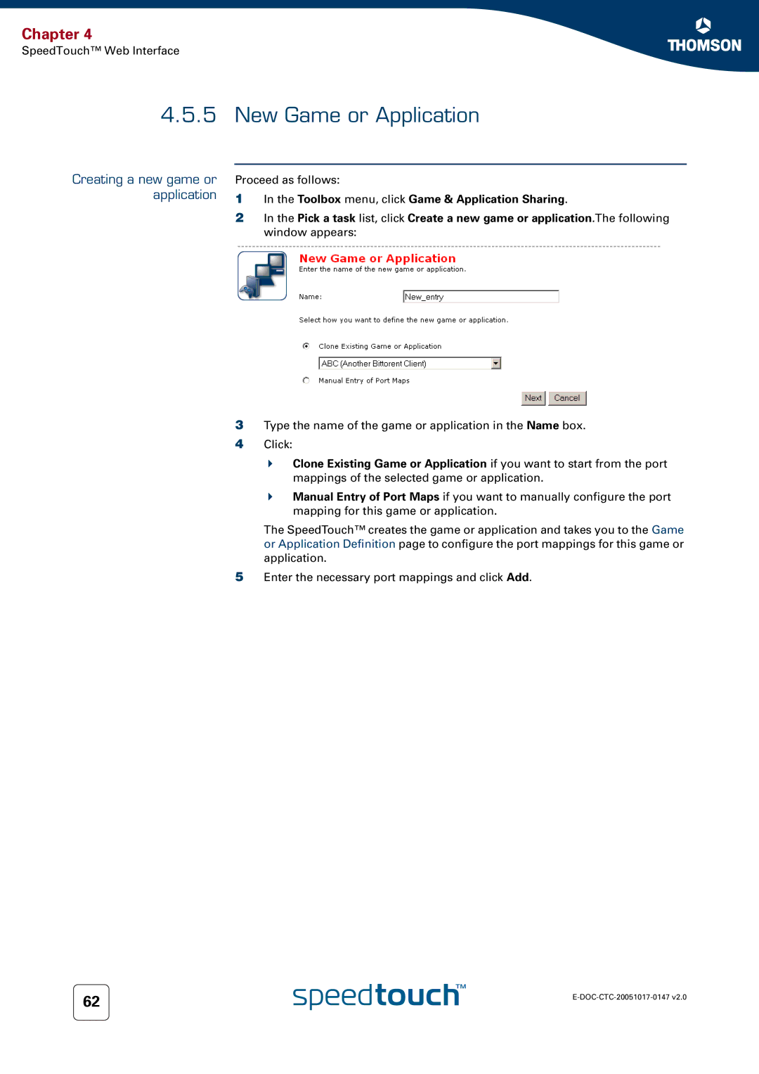 Technicolor - Thomson 585 manual New Game or Application, Creating a new game or application 