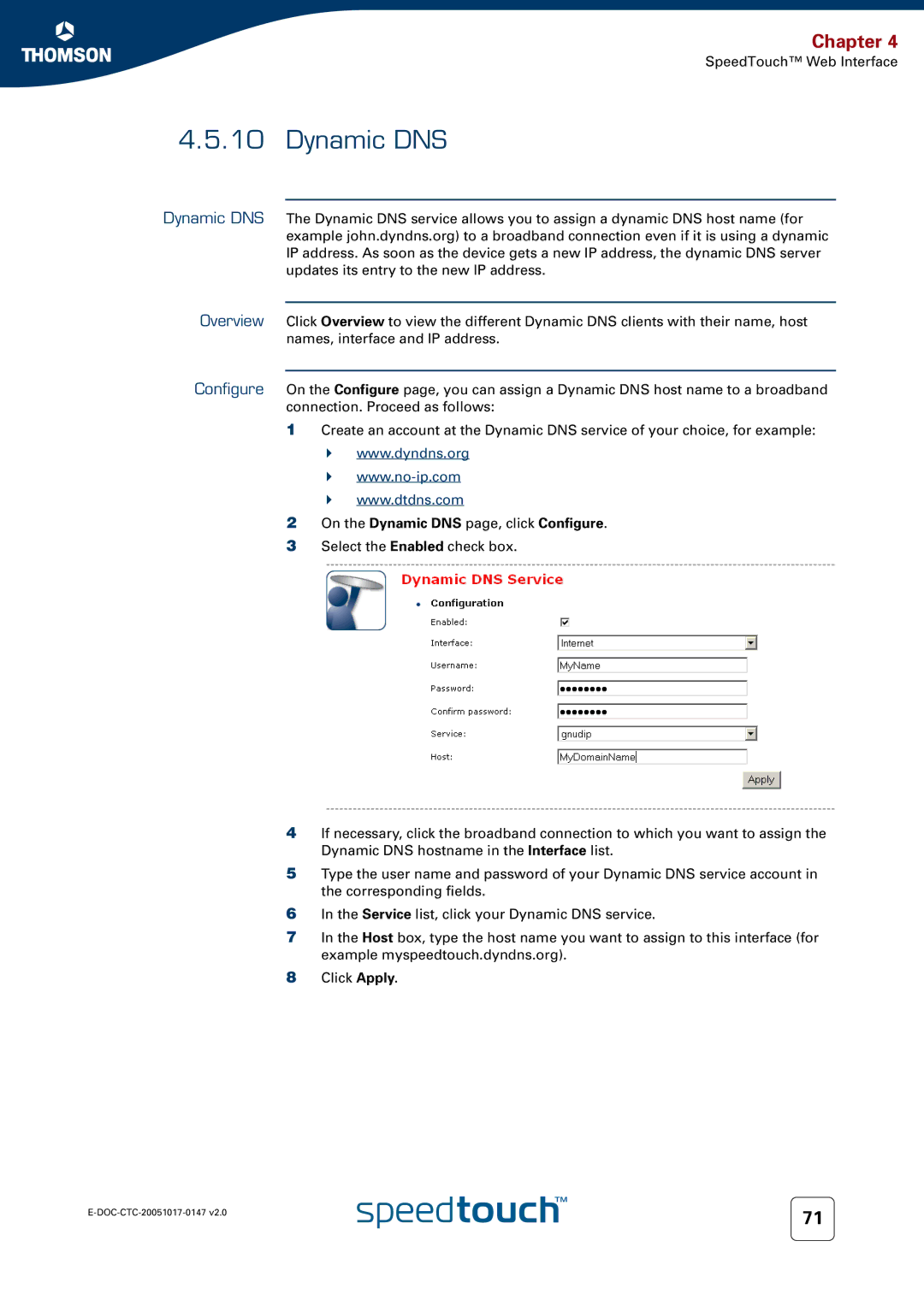 Technicolor - Thomson 585 manual On the Dynamic DNS page, click Configure 