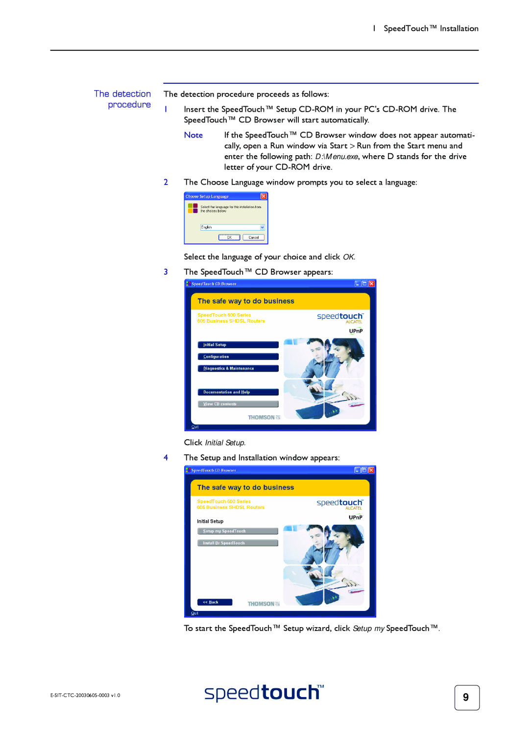 Technicolor - Thomson 605S manual Detection procedure, Click Initial Setup 