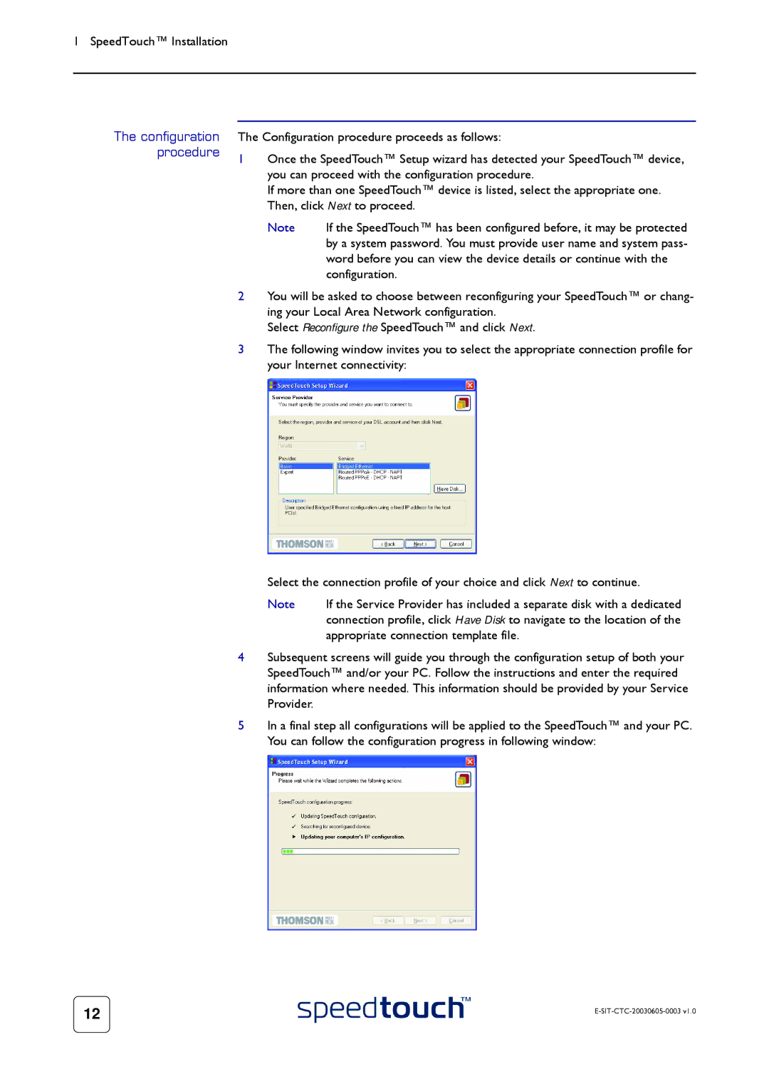 Technicolor - Thomson 605S manual Configuration procedure 