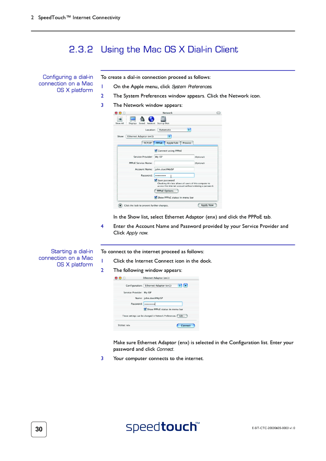 Technicolor - Thomson 605S manual Using the Mac OS X Dial-in Client, OS X platform 