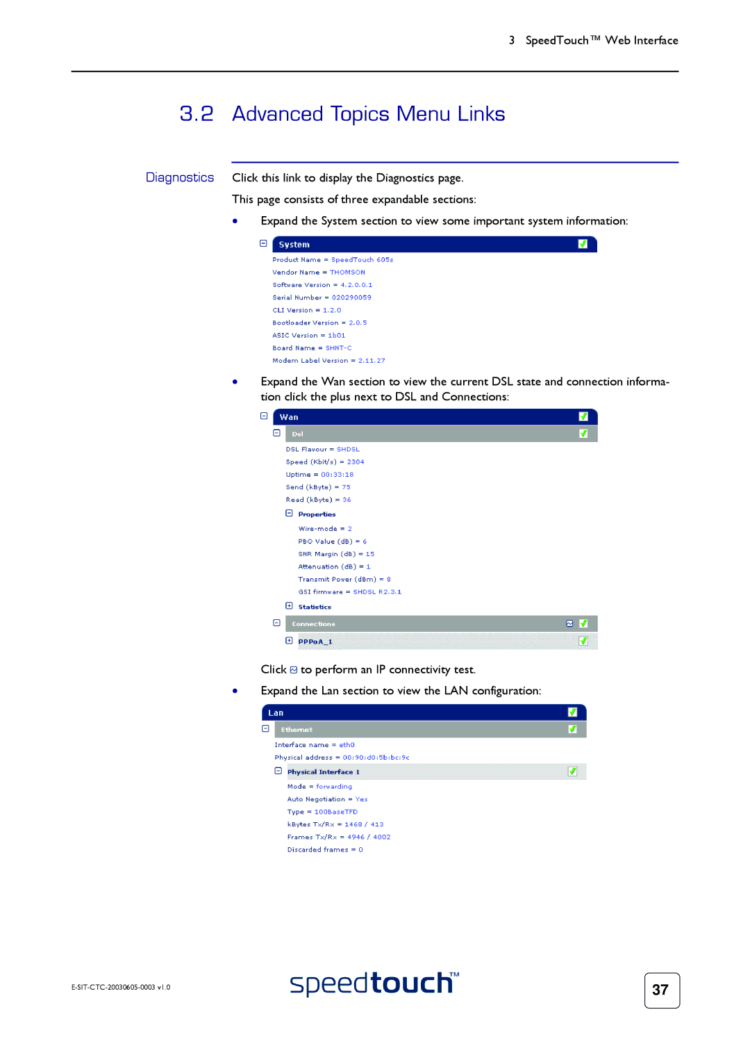 Technicolor - Thomson 605S manual Advanced Topics Menu Links 