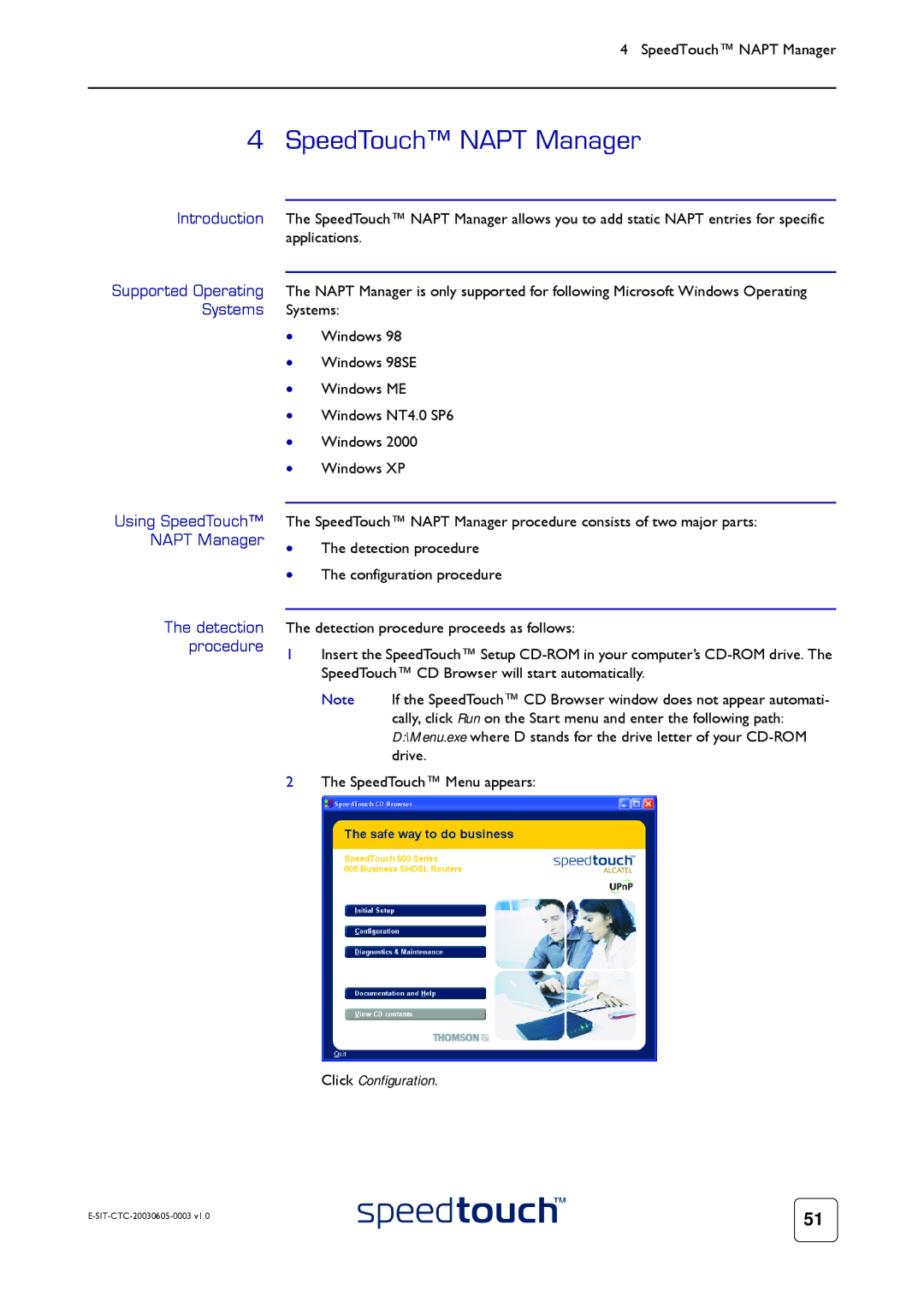 Technicolor - Thomson 605S manual Using SpeedTouch Napt Manager Detection procedure 