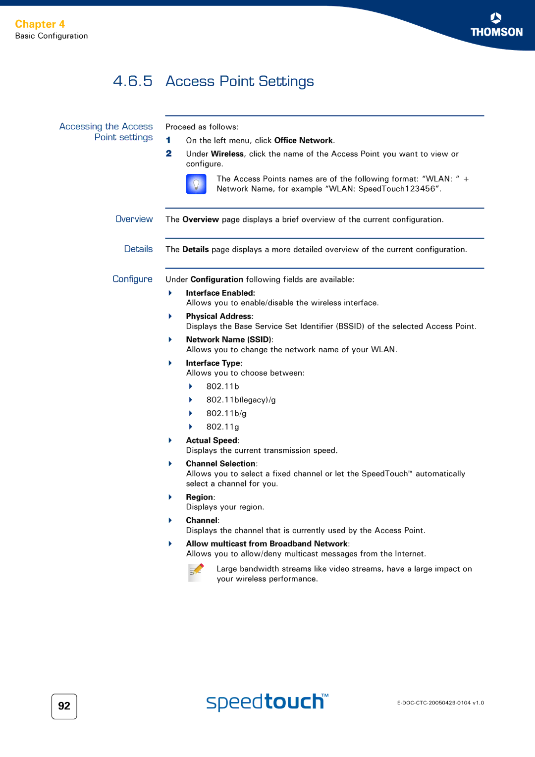 Technicolor - Thomson 608 WL, 620, 605 manual Access Point Settings, Accessing the Access, Point settings 