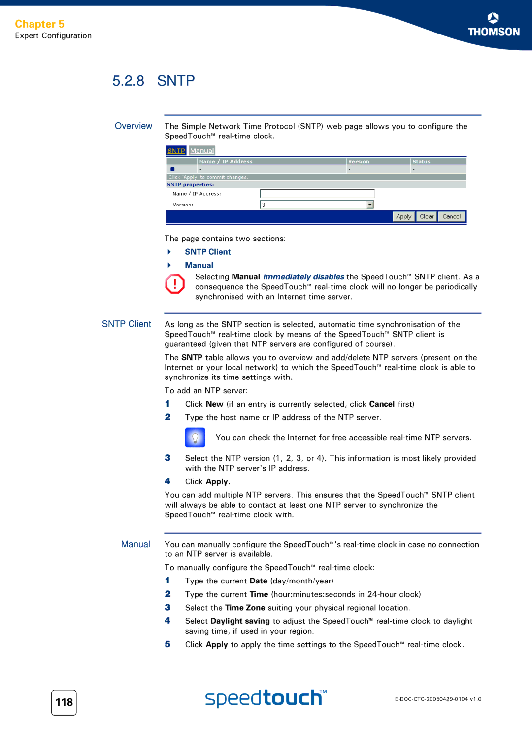 Technicolor - Thomson 620, 605, 608 WL manual Sntp, 118 