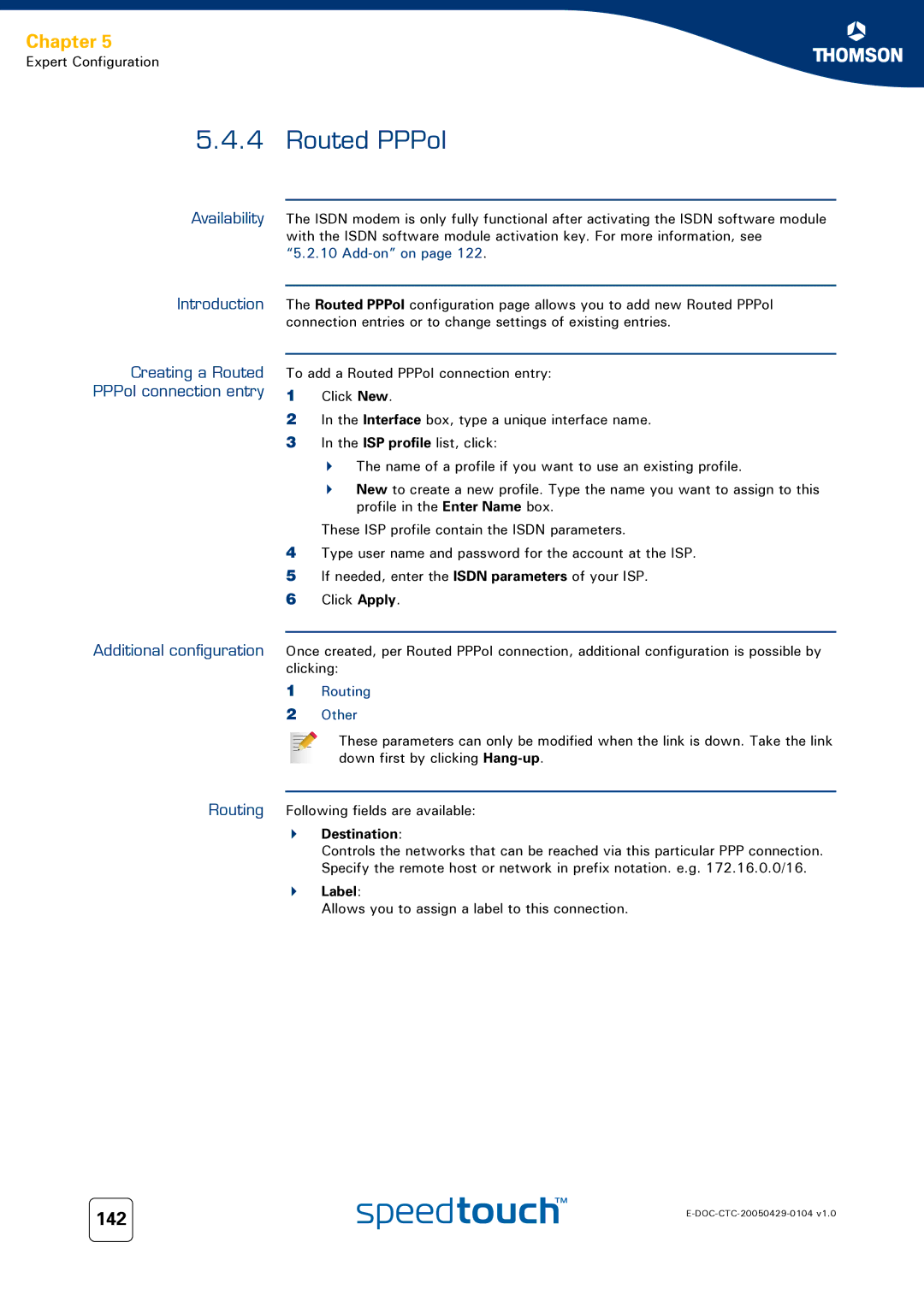 Technicolor - Thomson 620, 605, 608 WL manual Routed PPPoI, 142 