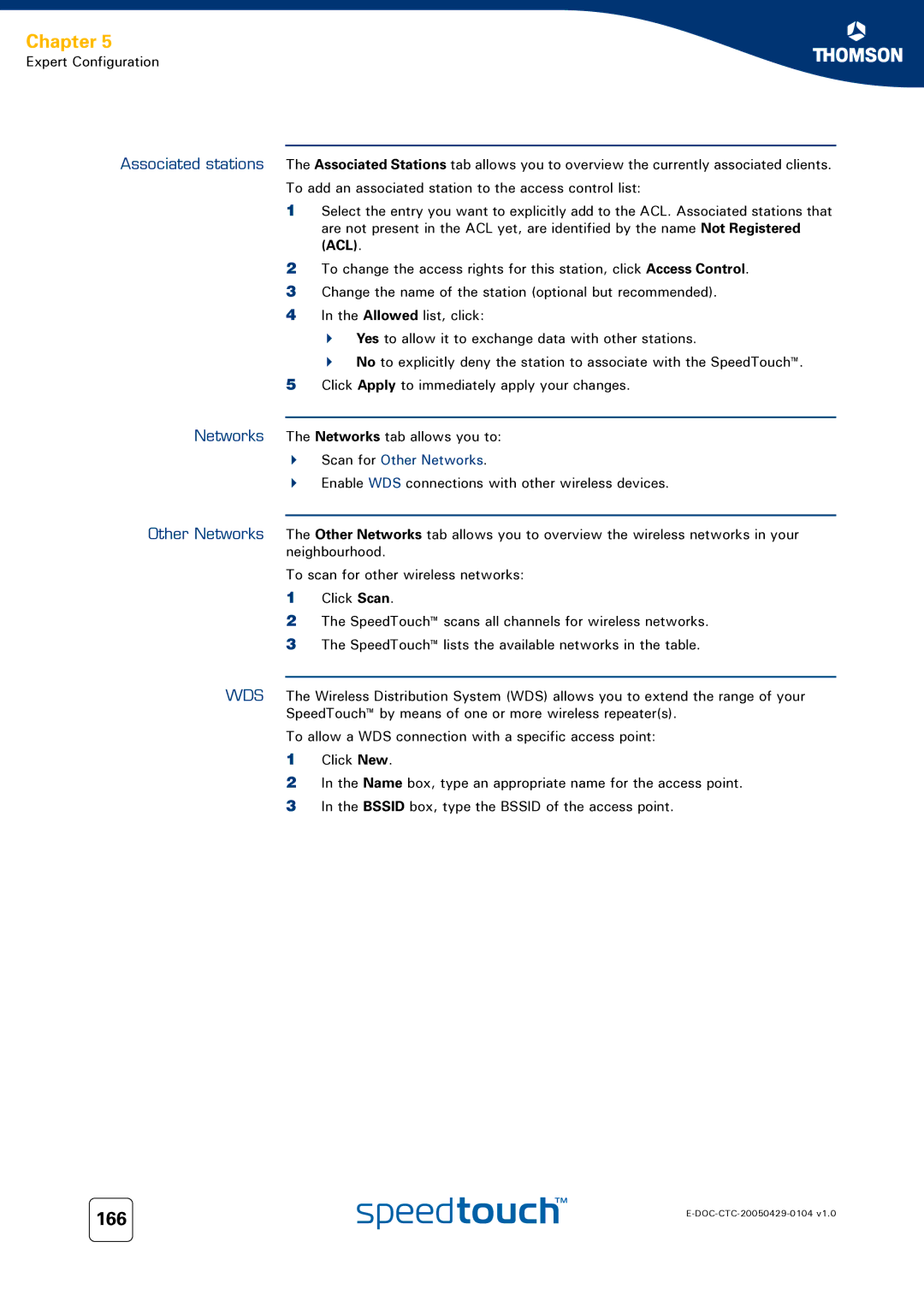 Technicolor - Thomson 620, 605, 608 WL manual 166, Scan for Other Networks 