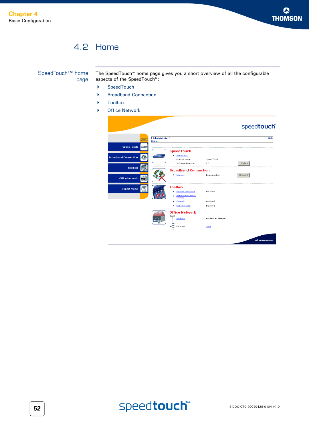 Technicolor - Thomson 608 WL, 620, 605 manual Home, SpeedTouch home, SpeedTouch Broadband Connection Toolbox Office Network 