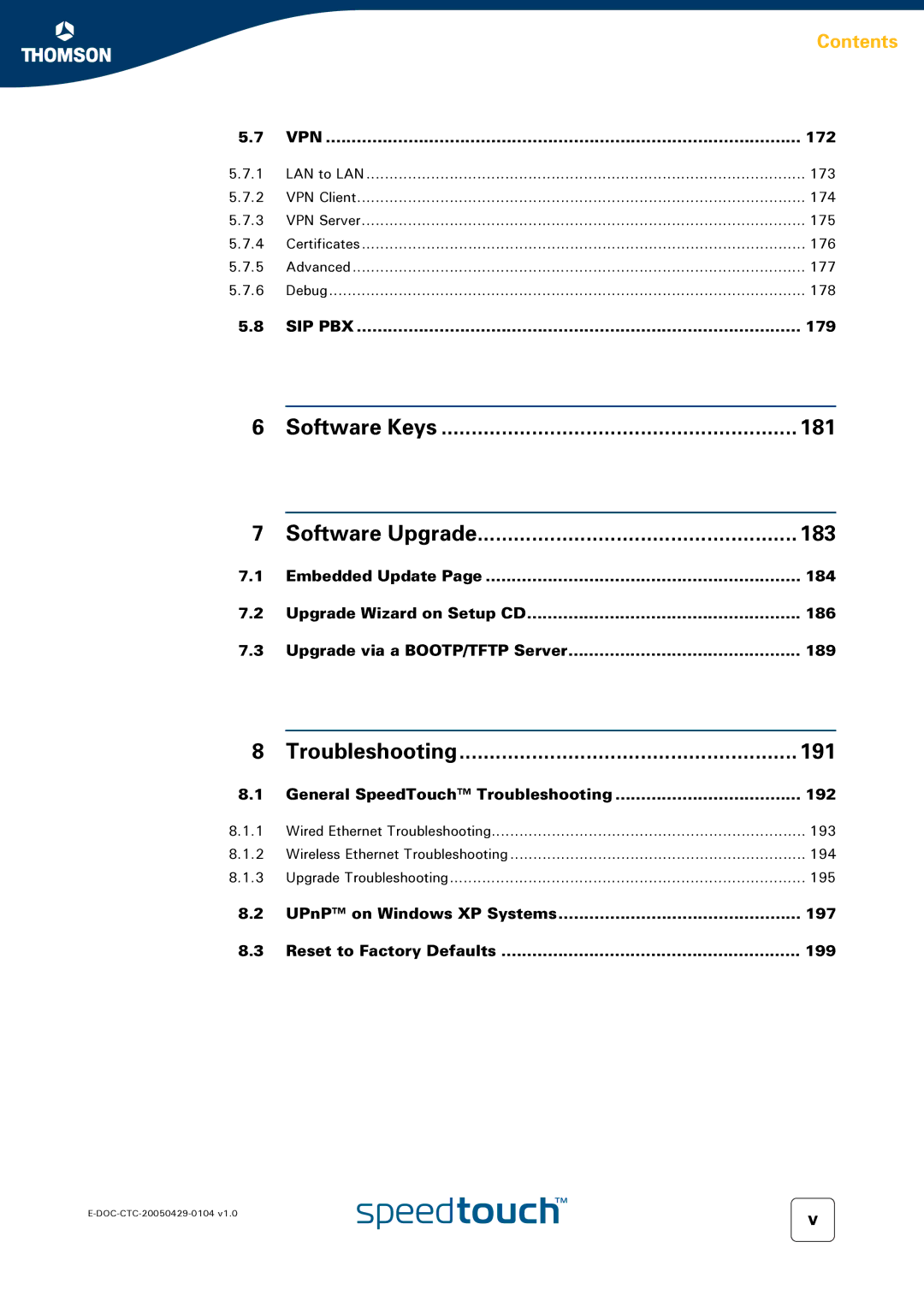 Technicolor - Thomson 605, 620, 608 WL manual Software Keys 