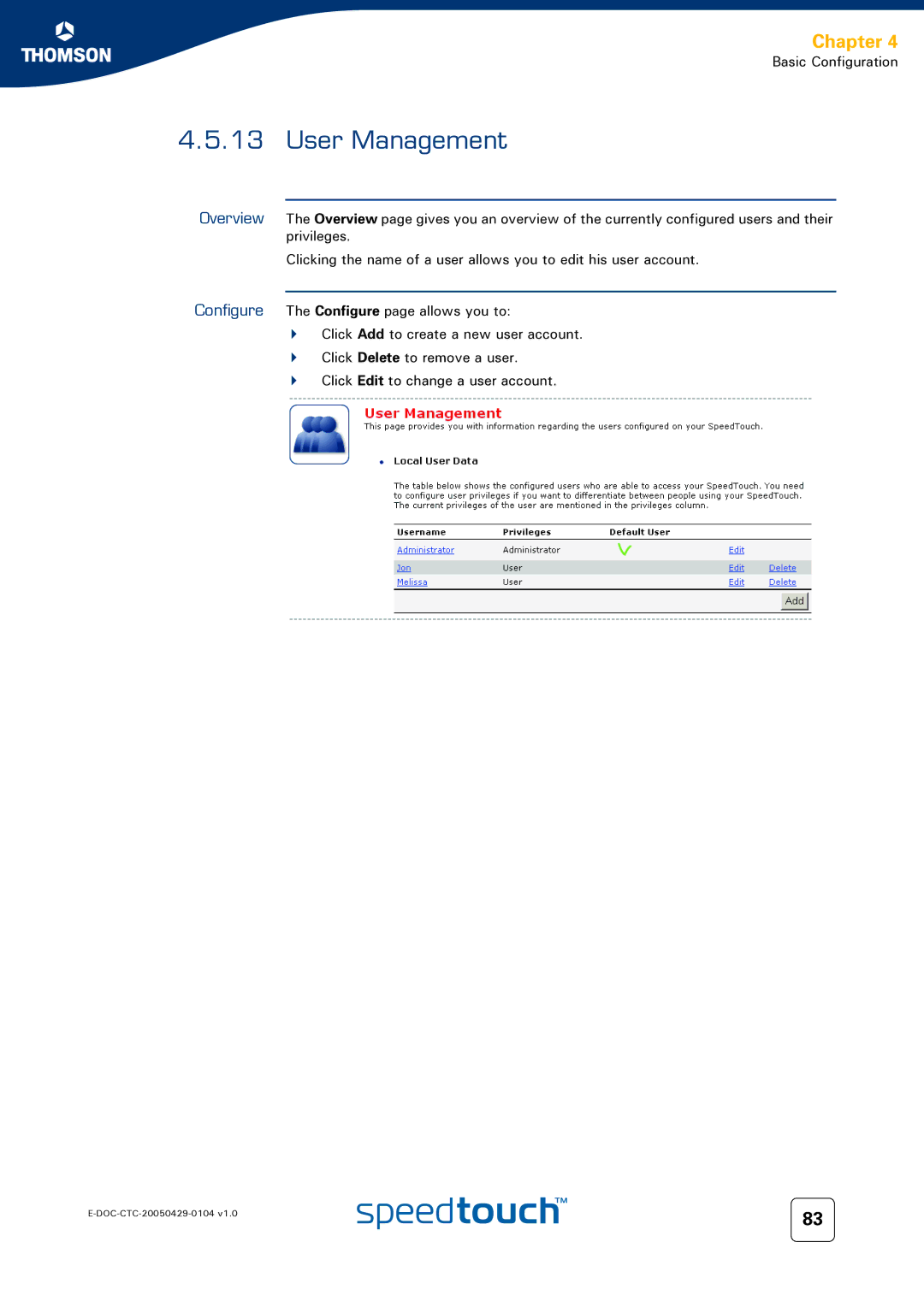 Technicolor - Thomson 605, 620, 608 WL manual User Management 