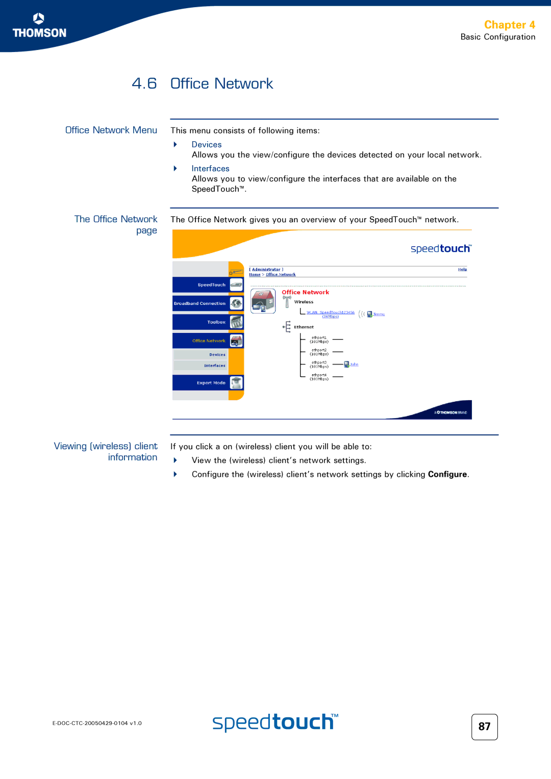 Technicolor - Thomson 605, 620, 608 WL manual Office Network, Devices, Interfaces 