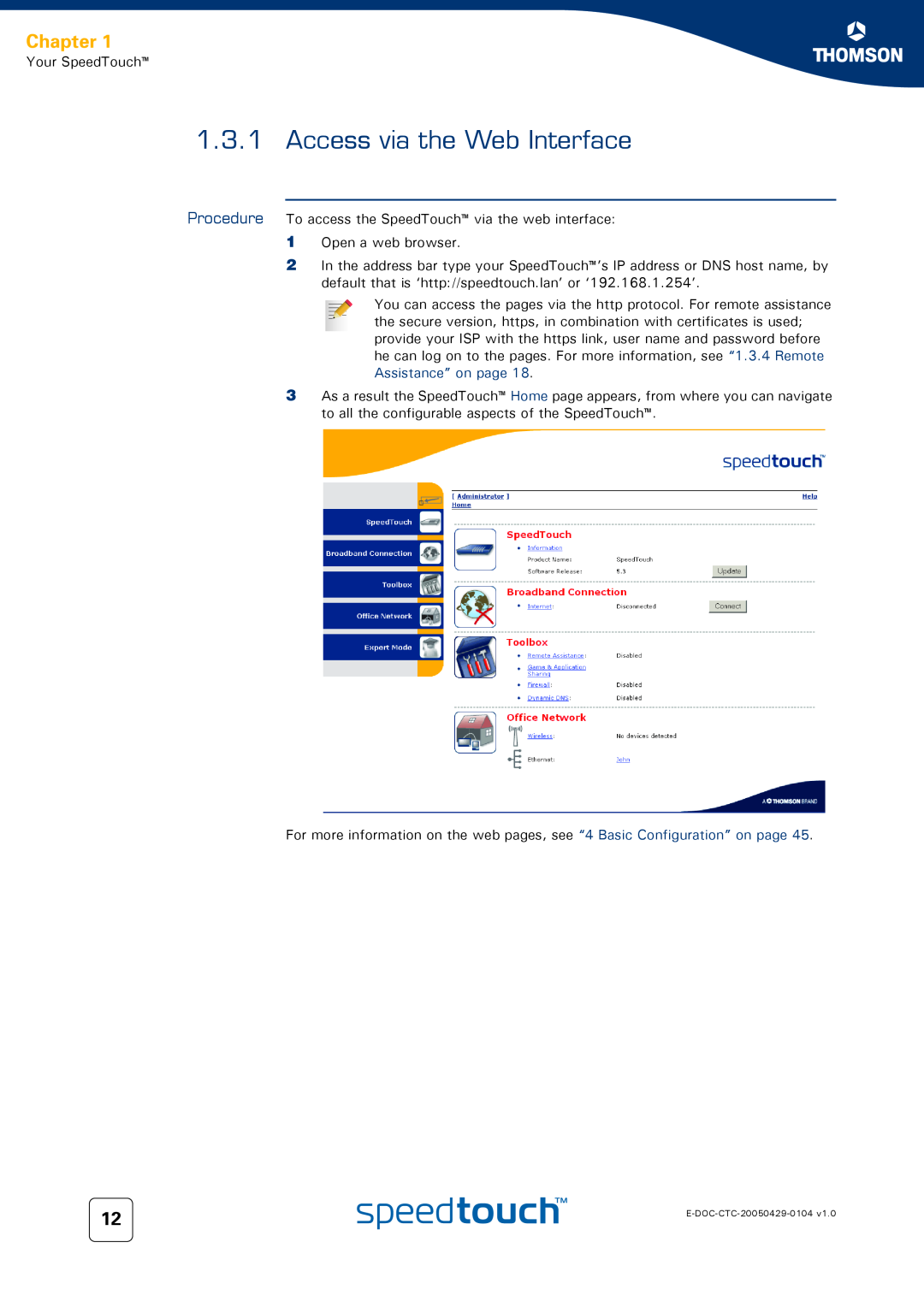 Technicolor - Thomson 608 WL, 620, 605 manual Access via the Web Interface, Chapter 
