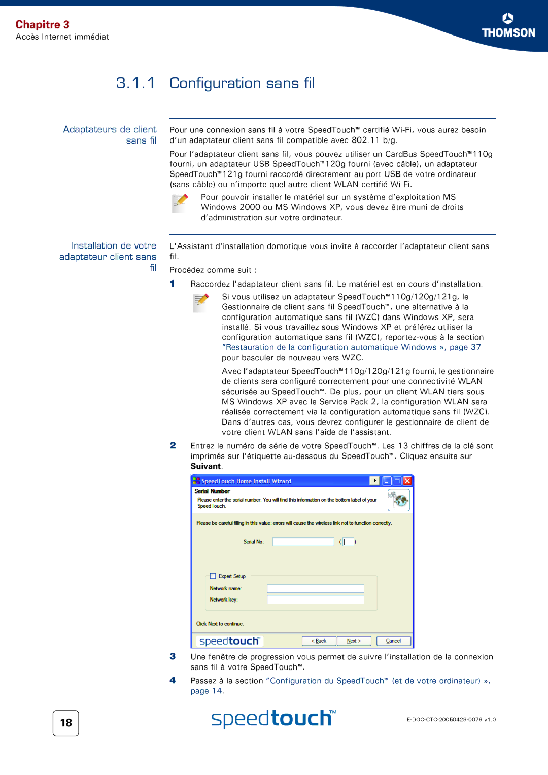 Technicolor - Thomson 716V5 (WL) manual Configuration sans fil, Suivant 