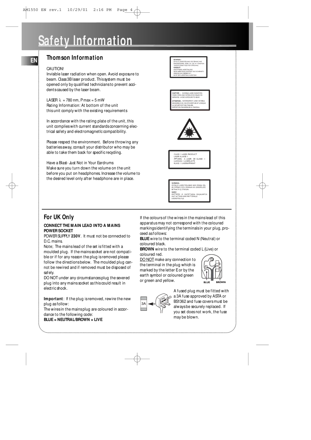 Technicolor - Thomson AM1550 manual Safety Information 