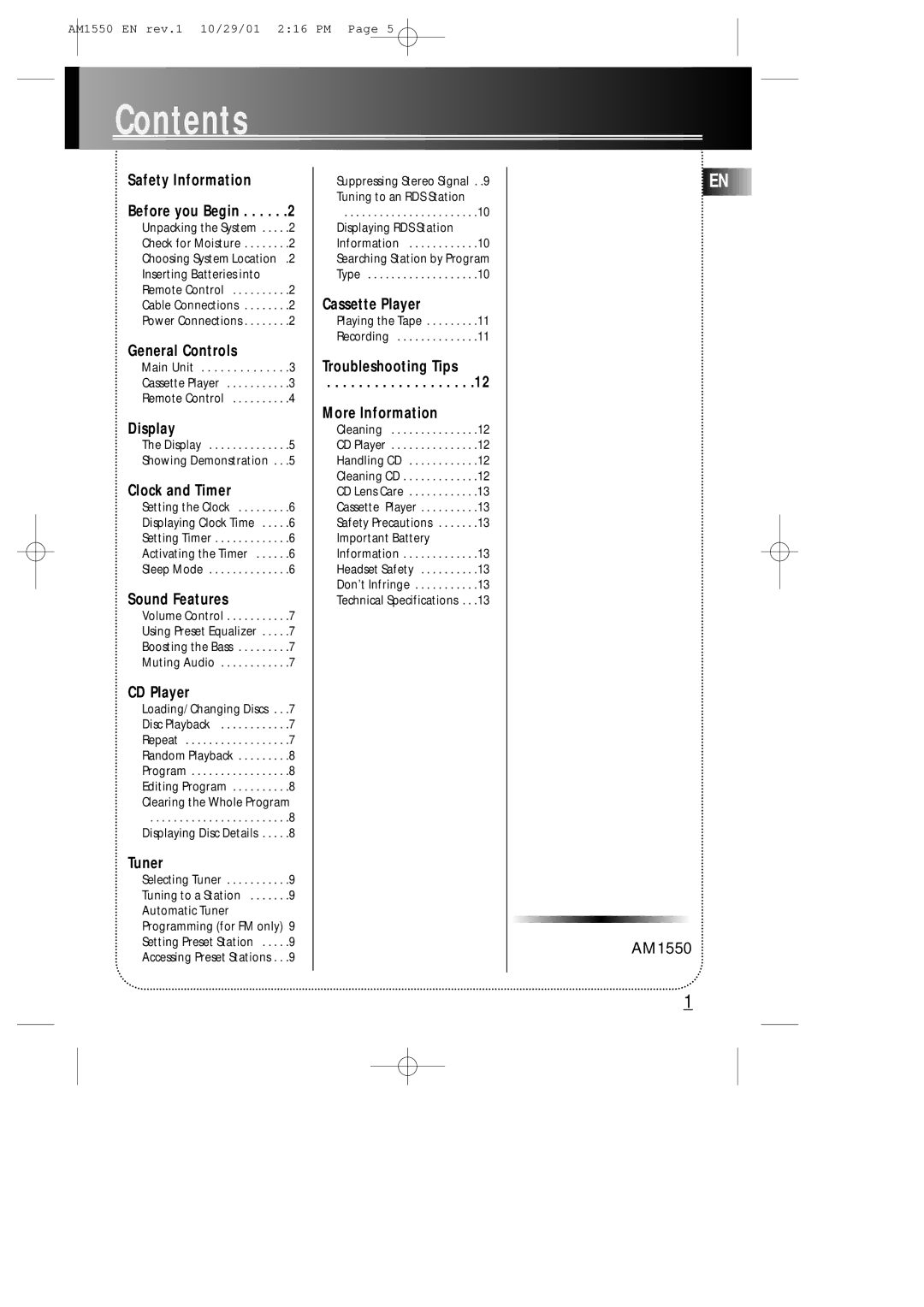 Technicolor - Thomson AM1550 manual Contents 