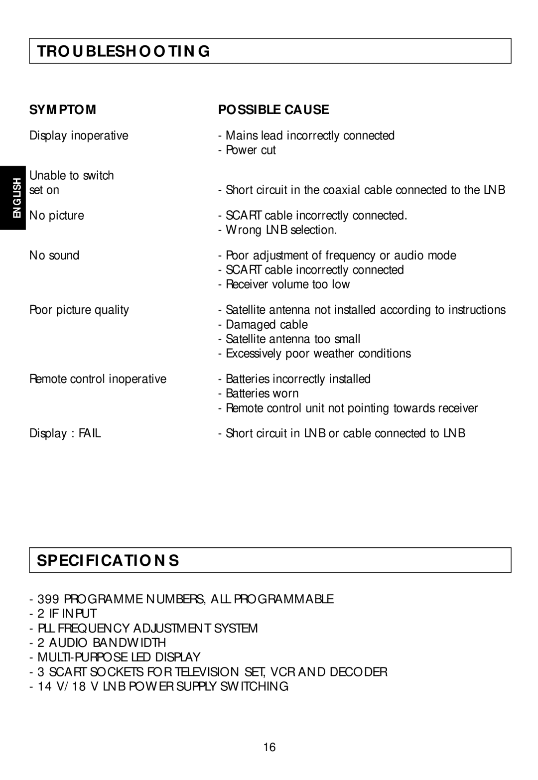 Technicolor - Thomson ASR08T user manual Troubleshooting, Specifications 