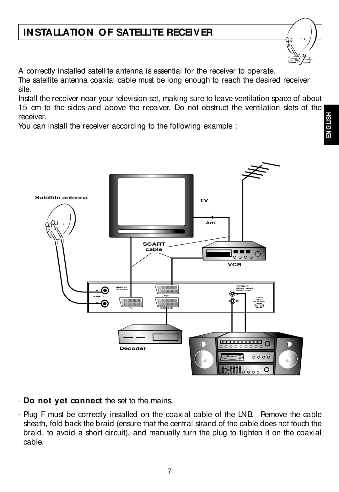 Technicolor - Thomson ASR08T user manual Installation of Satellite Receiver 