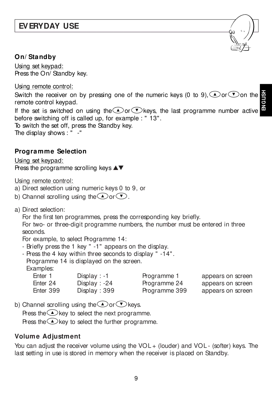 Technicolor - Thomson ASR08T user manual Everyday USE, On/Standby, Programme Selection, Volume Adjustment 