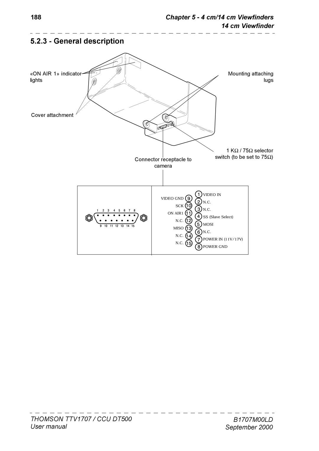 Technicolor - Thomson CCU DT 500, CAMERA TTV 1707 manuel dutilisation General description, 188 