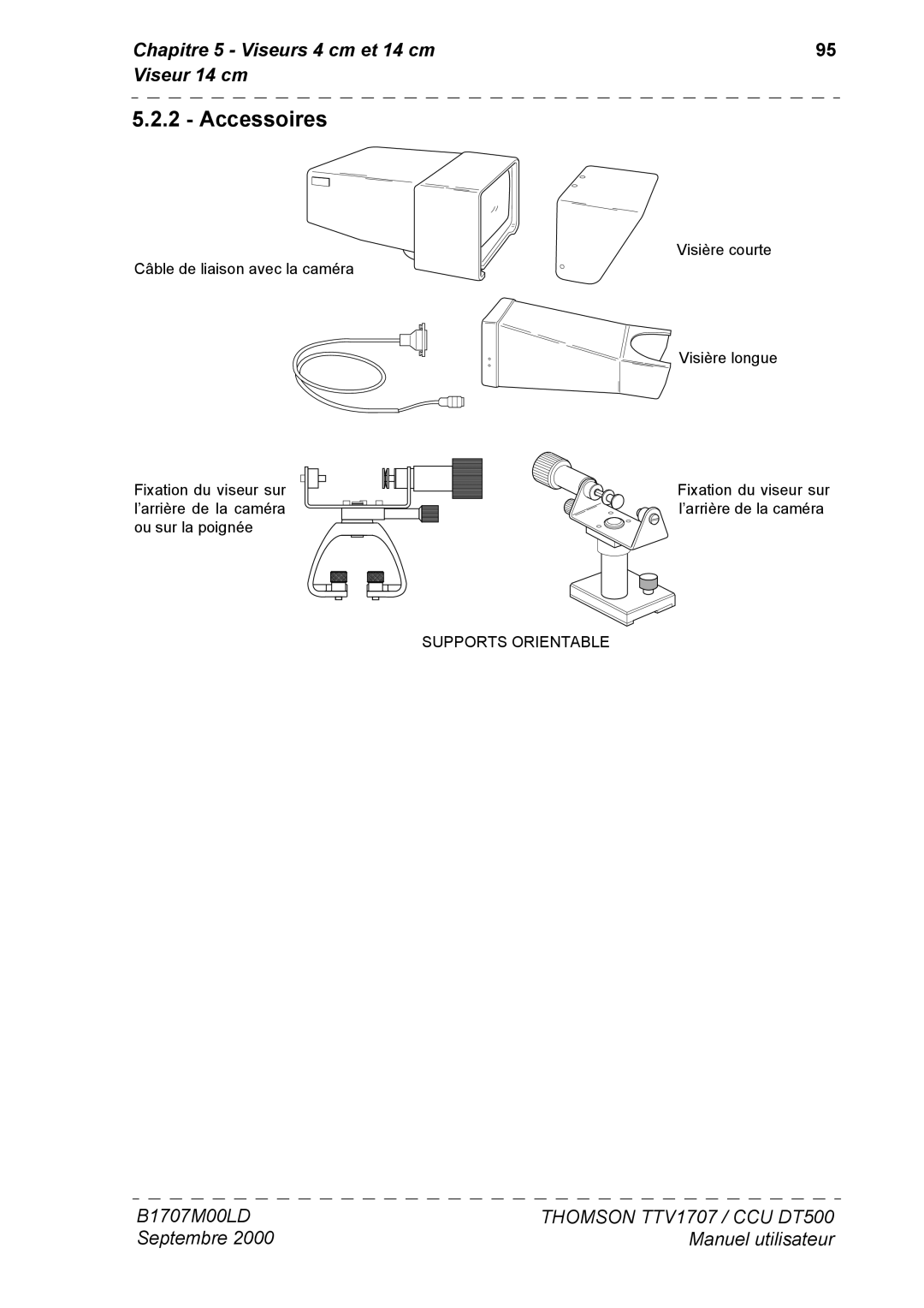 Technicolor - Thomson CAMERA TTV 1707, CCU DT 500 Accessoires, Chapitre 5 Viseurs 4 cm et 14 cm Viseur 14 cm 