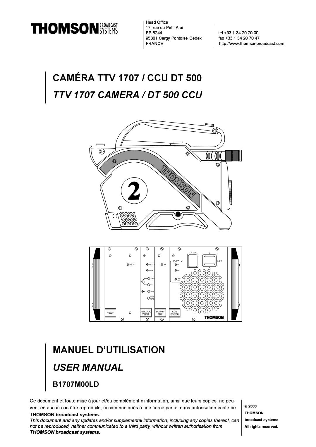 Technicolor - Thomson CAMERA TTV 1707 manuel dutilisation User Manual, Manuel D’Utilisation, THOMSON broadcast systems 