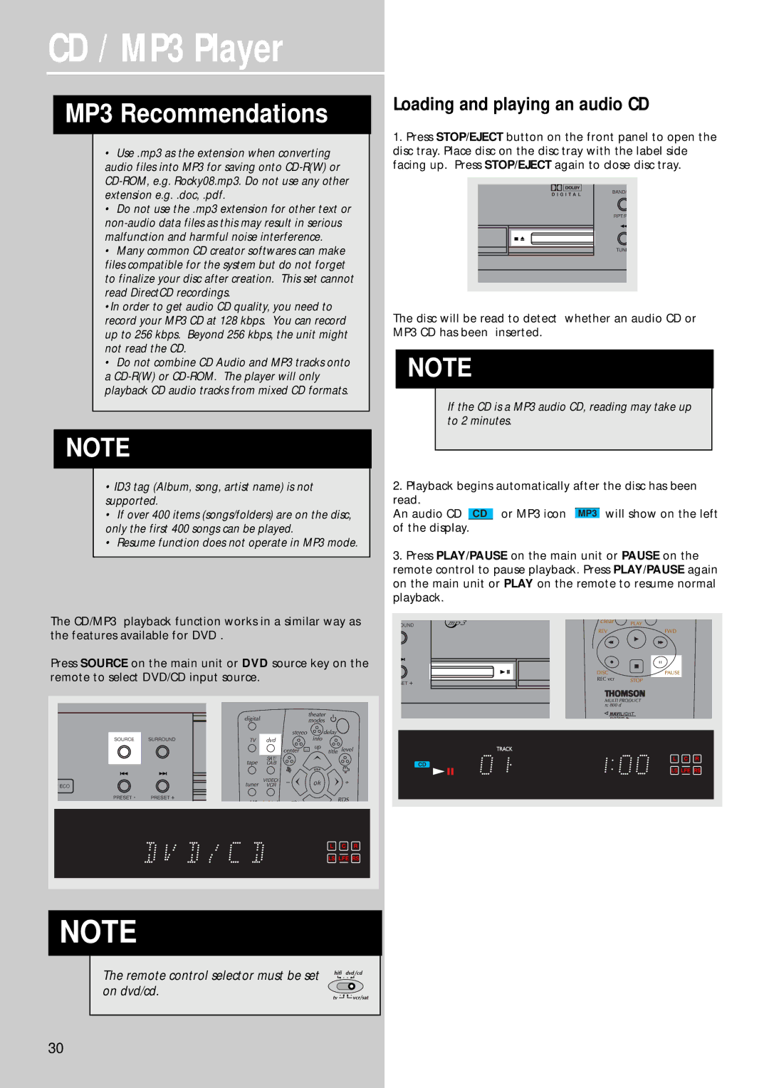 Technicolor - Thomson CD/MP3 Player manual CD / MP3 Player, Loading and playing an audio CD 