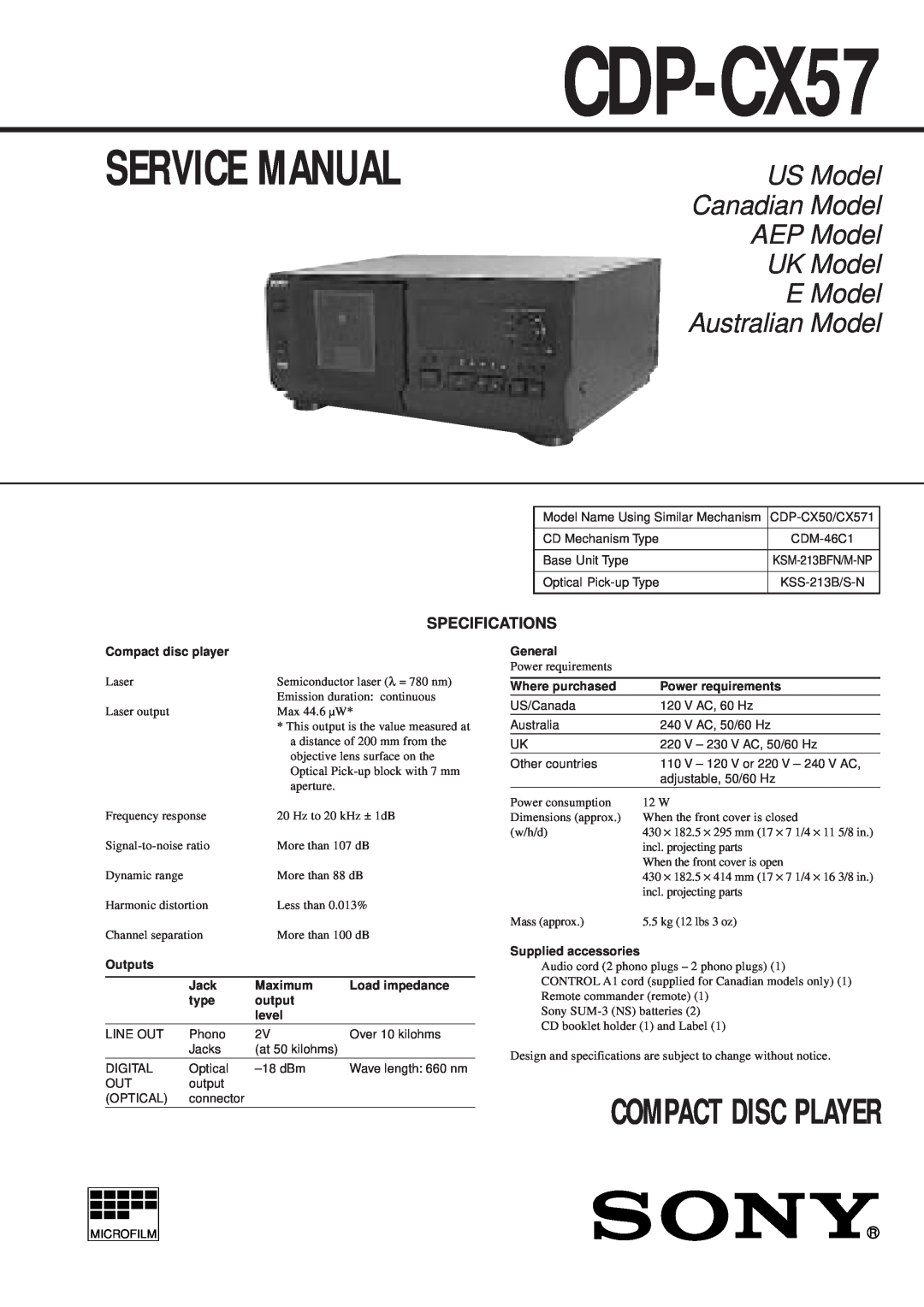 Technicolor - Thomson CDP-CX57 service manual Compact Disc Player, US Model Canadian Model AEP Model UK Model 