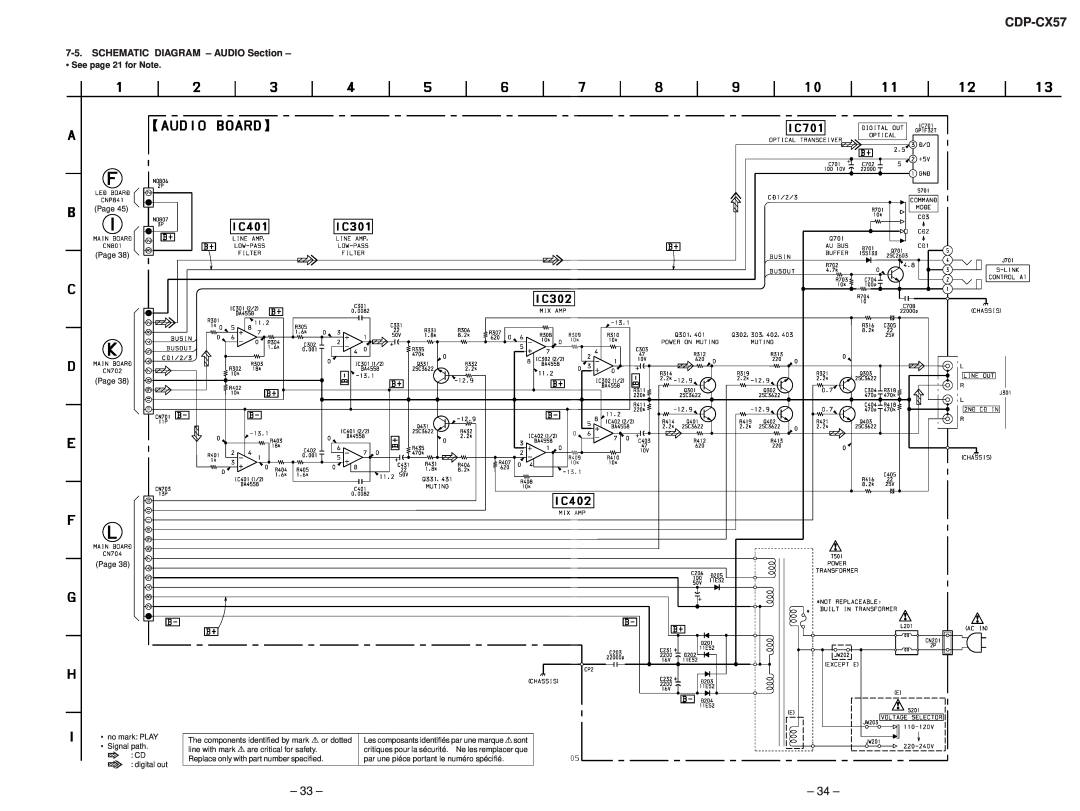 Technicolor - Thomson CDP-CX57 service manual SCHEMATIC DIAGRAM - AUDIO Section, See page 21 for Note 