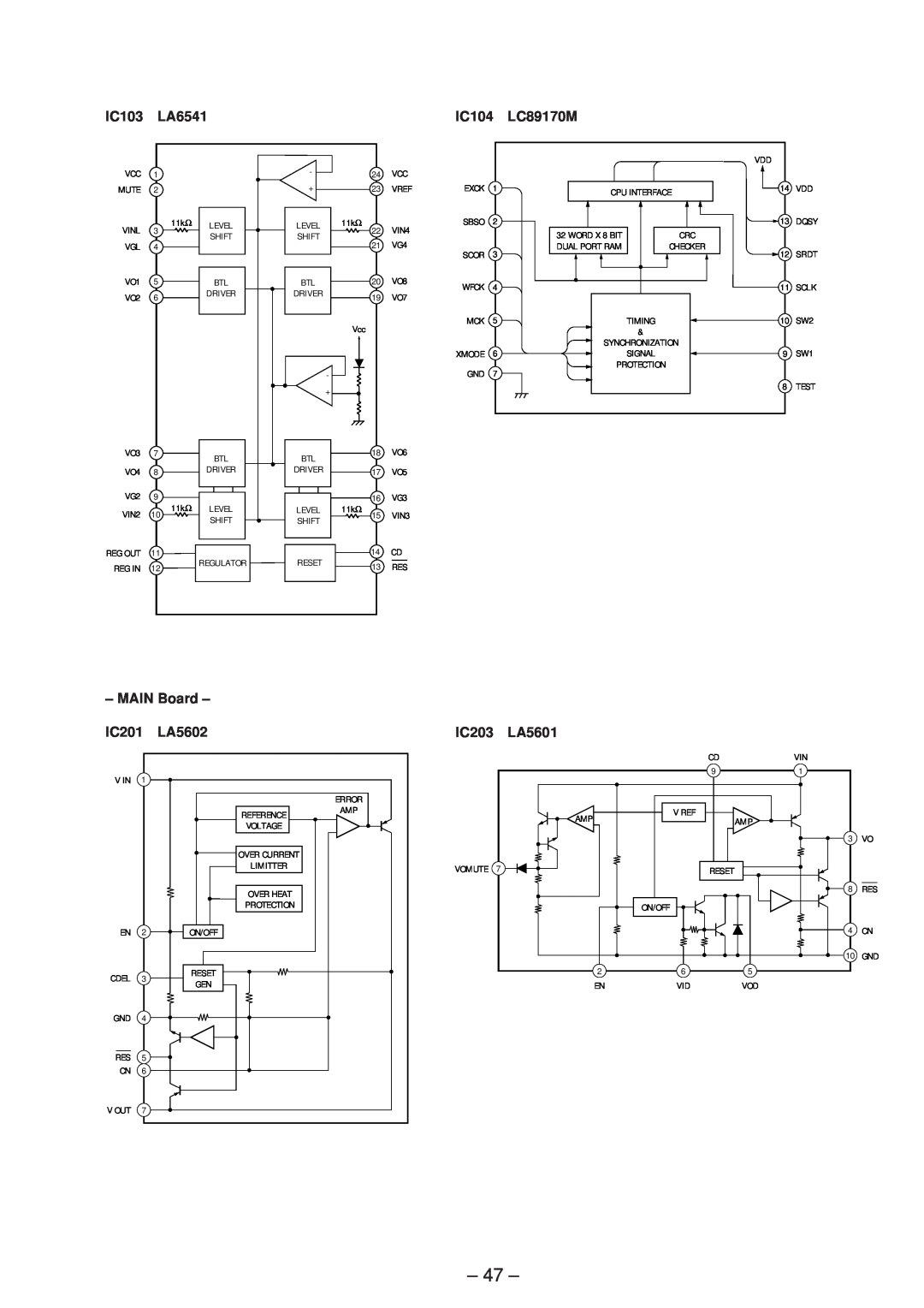 Technicolor - Thomson CDP-CX57 service manual IC103, LA6541, IC104, LC89170M, MAIN Board, IC201, LA5602, IC203, LA5601 