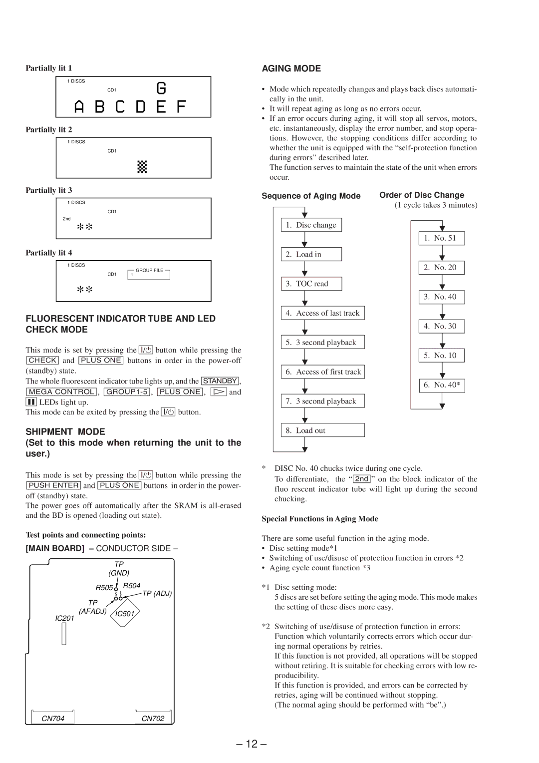 Technicolor - Thomson CDP-CX57 service manual Aging Mode, Fluorescent Indicator Tube and LED Check Mode, Shipment Mode 