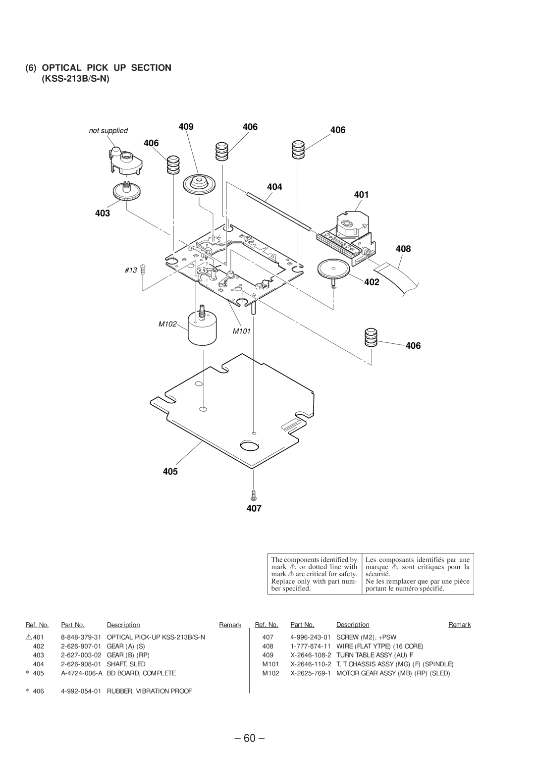 Technicolor - Thomson CDP-CX57 service manual Optical Pick UP Section KSS-213B/S-N, 409406 404 403, 405 407 401 408 402 406 