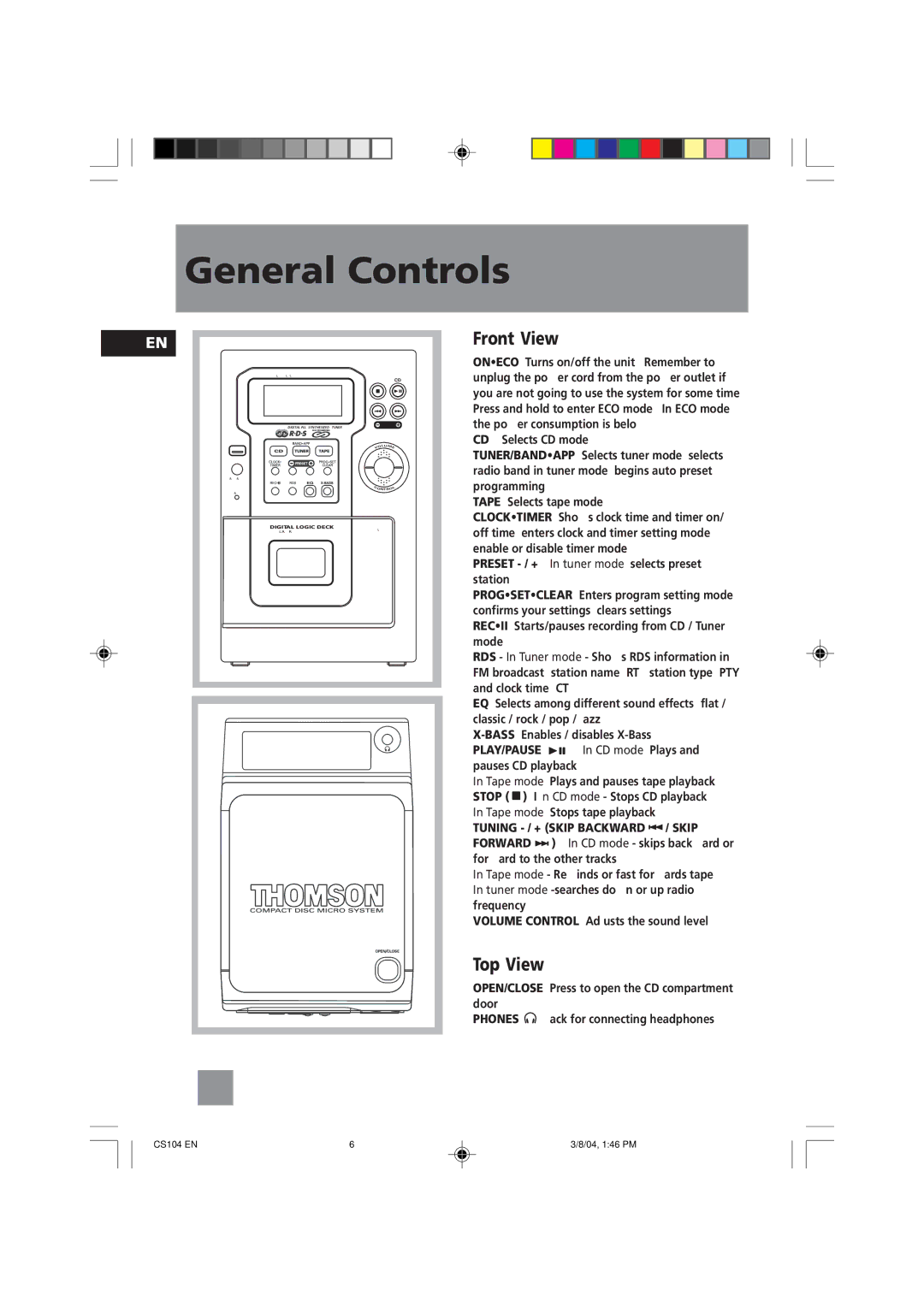 Technicolor - Thomson CS104 user service General Controls 