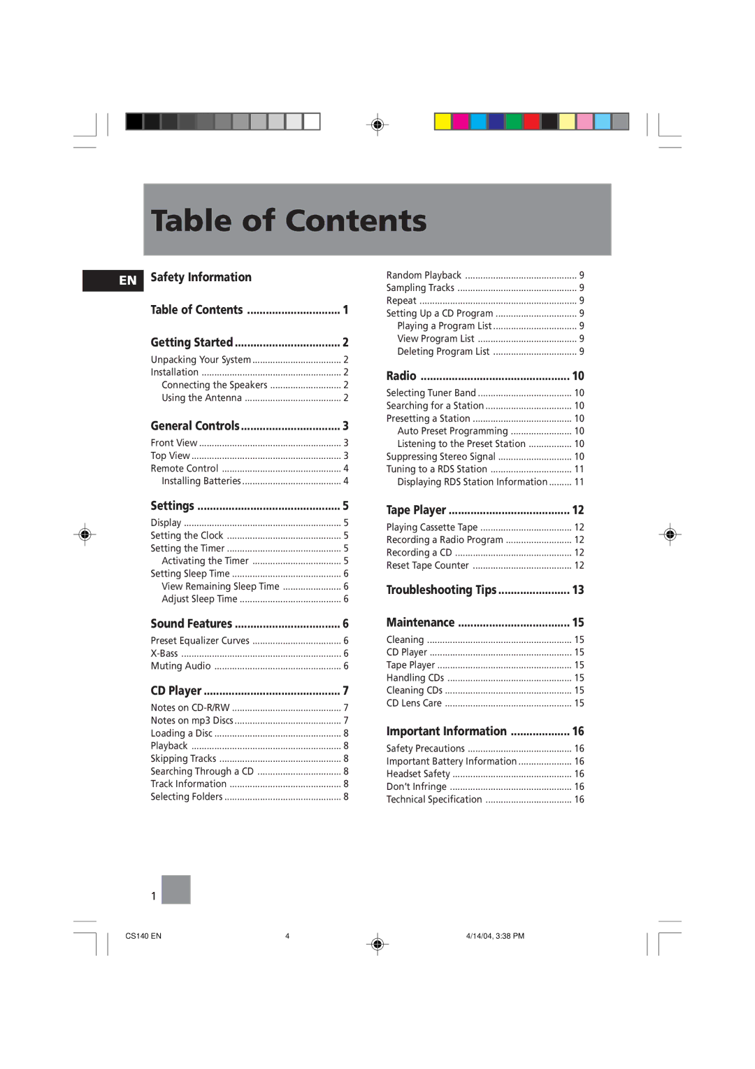 Technicolor - Thomson CS140 user service Table of Contents 